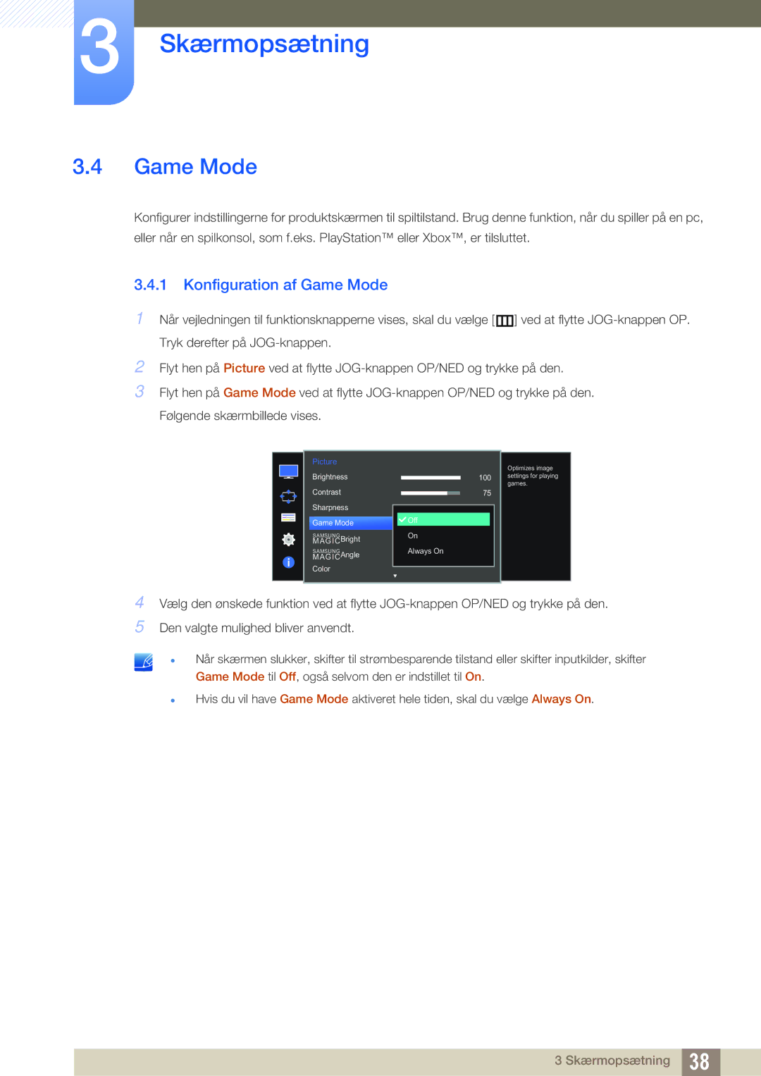 Samsung LU28D590DS/EN manual Konfiguration af Game Mode 