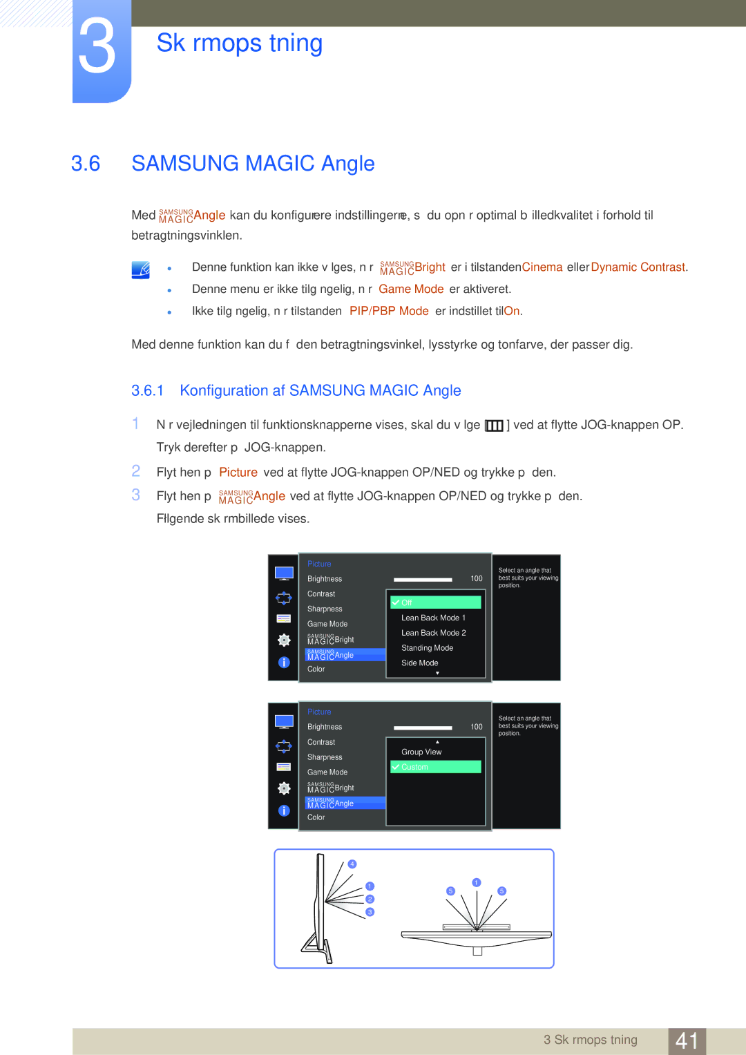 Samsung LU28D590DS/EN manual Konfiguration af Samsung Magic Angle 