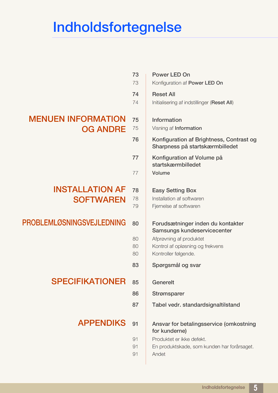 Samsung LU28D590DS/EN manual Menuen Information 75 OG Andre Installation AF Softwaren 