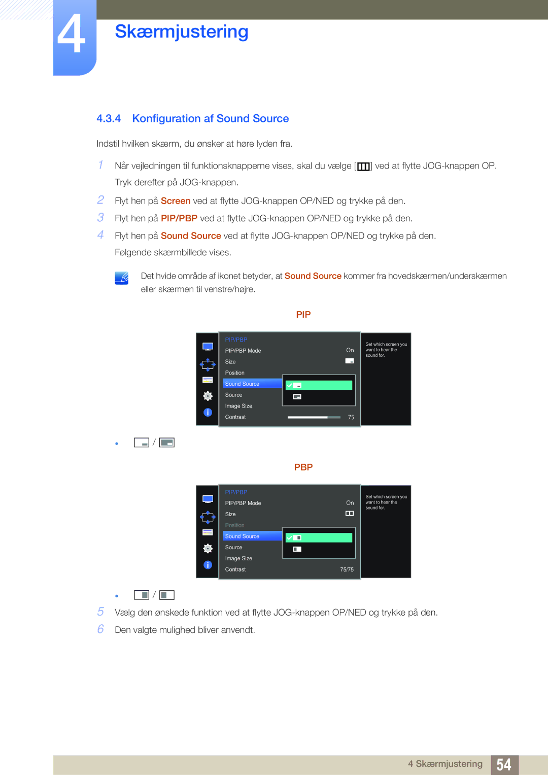 Samsung LU28D590DS/EN manual Konfiguration af Sound Source, Pip 