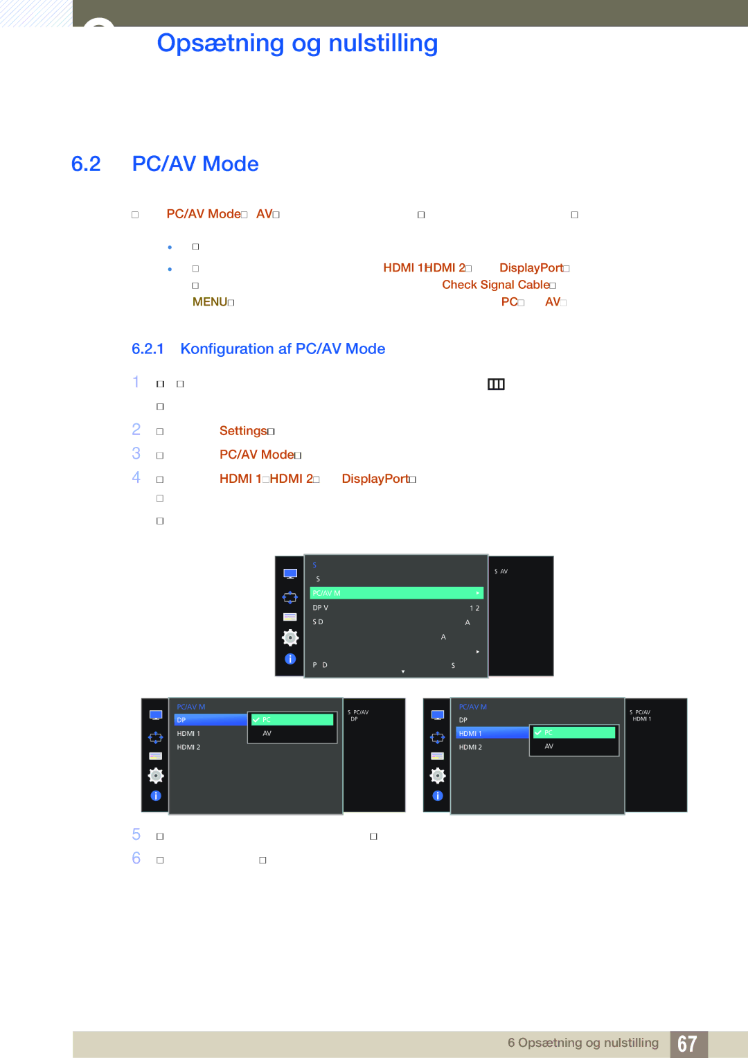 Samsung LU28D590DS/EN manual Konfiguration af PC/AV Mode 