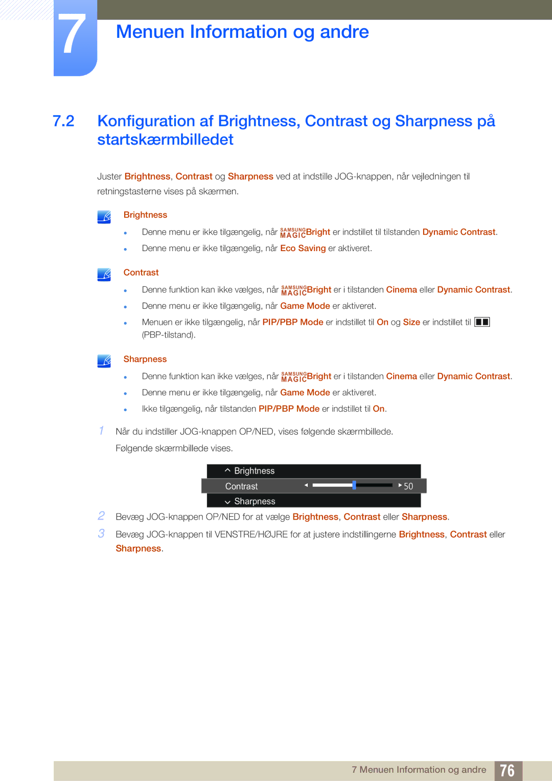 Samsung LU28D590DS/EN manual Brightness, Contrast, Sharpness 