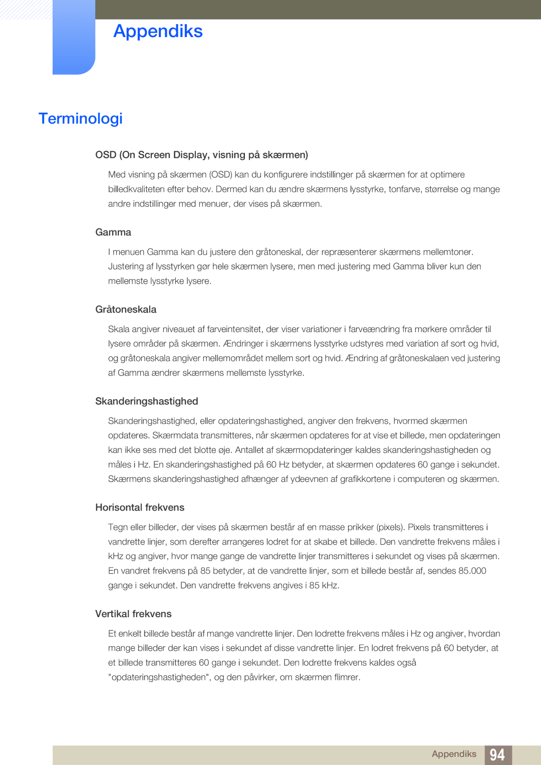 Samsung LU28D590DS/EN manual Terminologi, OSD On Screen Display, visning på skærmen 