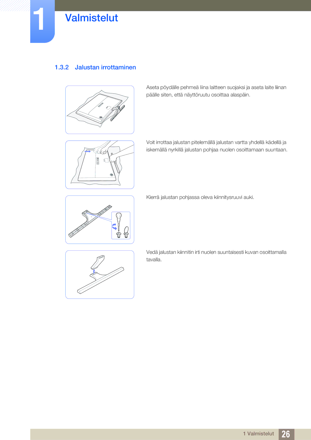 Samsung LU28D590DS/EN manual Jalustan irrottaminen 