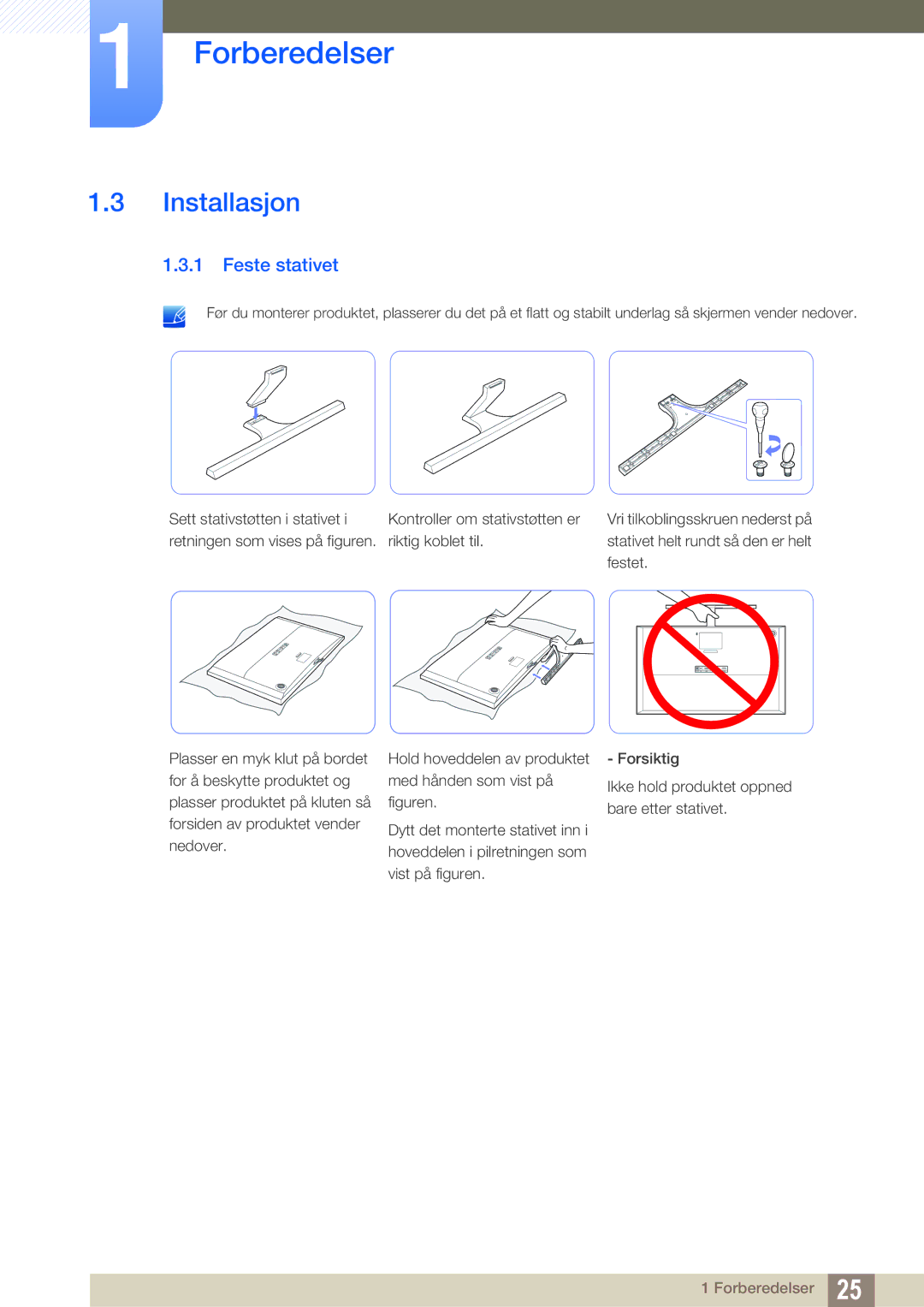 Samsung LU28D590DS/EN manual Installasjon, Feste stativet 