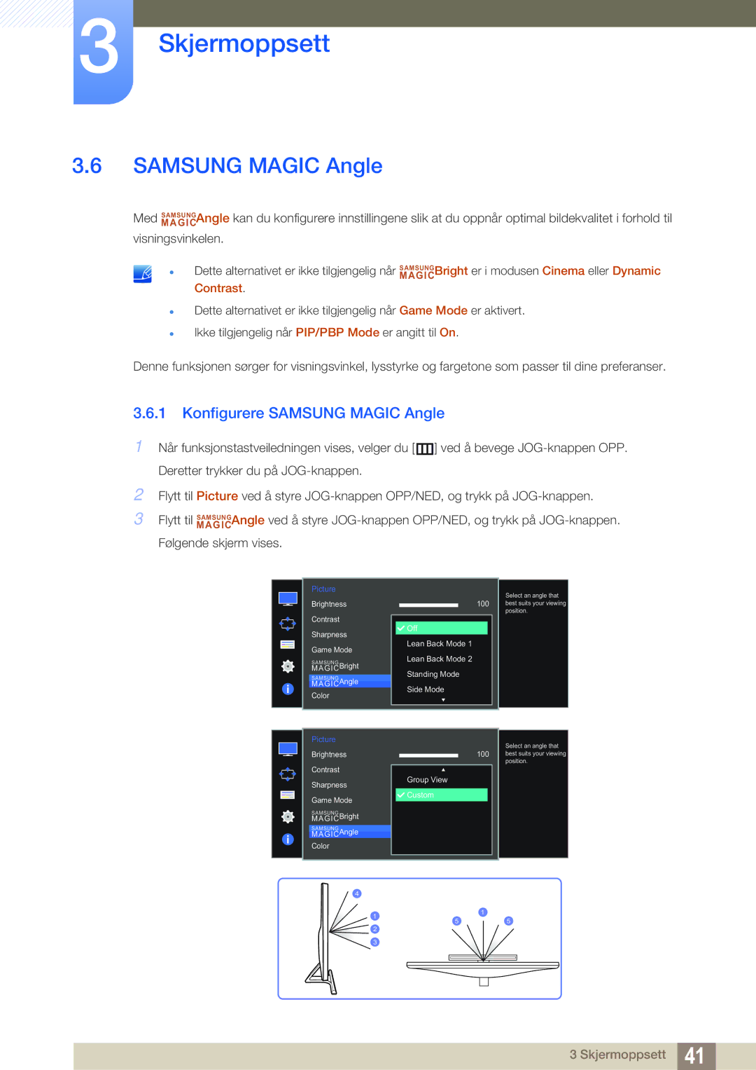 Samsung LU28D590DS/EN manual Konfigurere Samsung Magic Angle, Contrast 