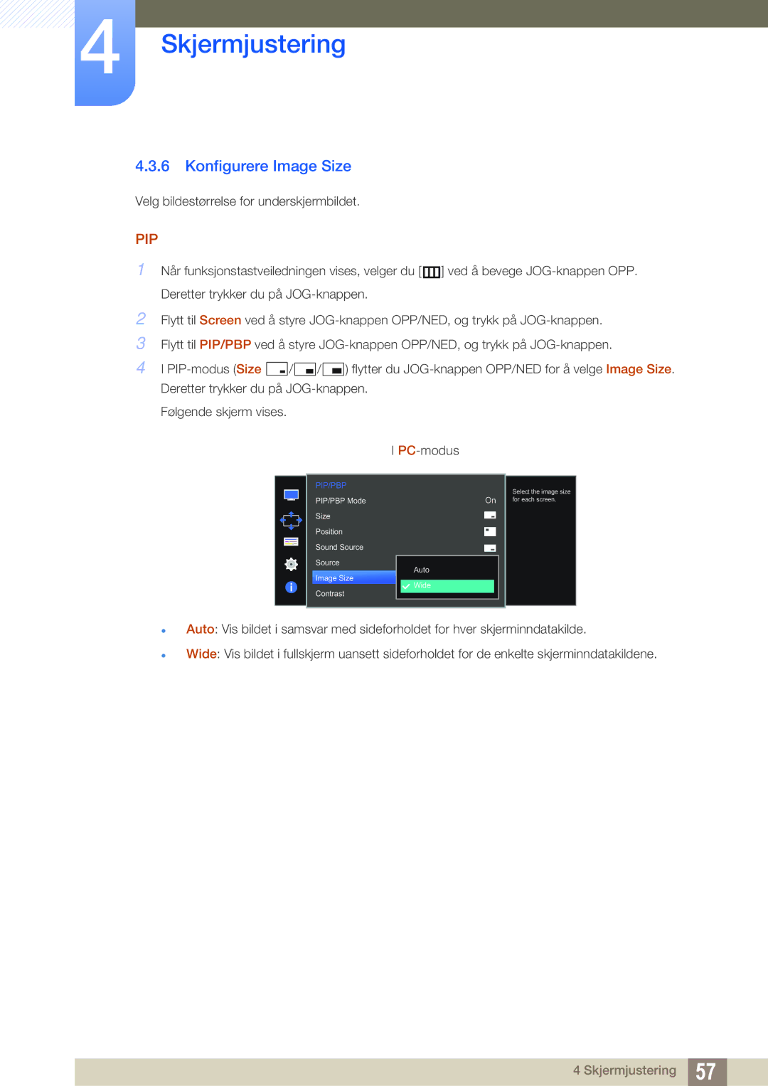 Samsung LU28D590DS/EN manual Konfigurere Image Size 