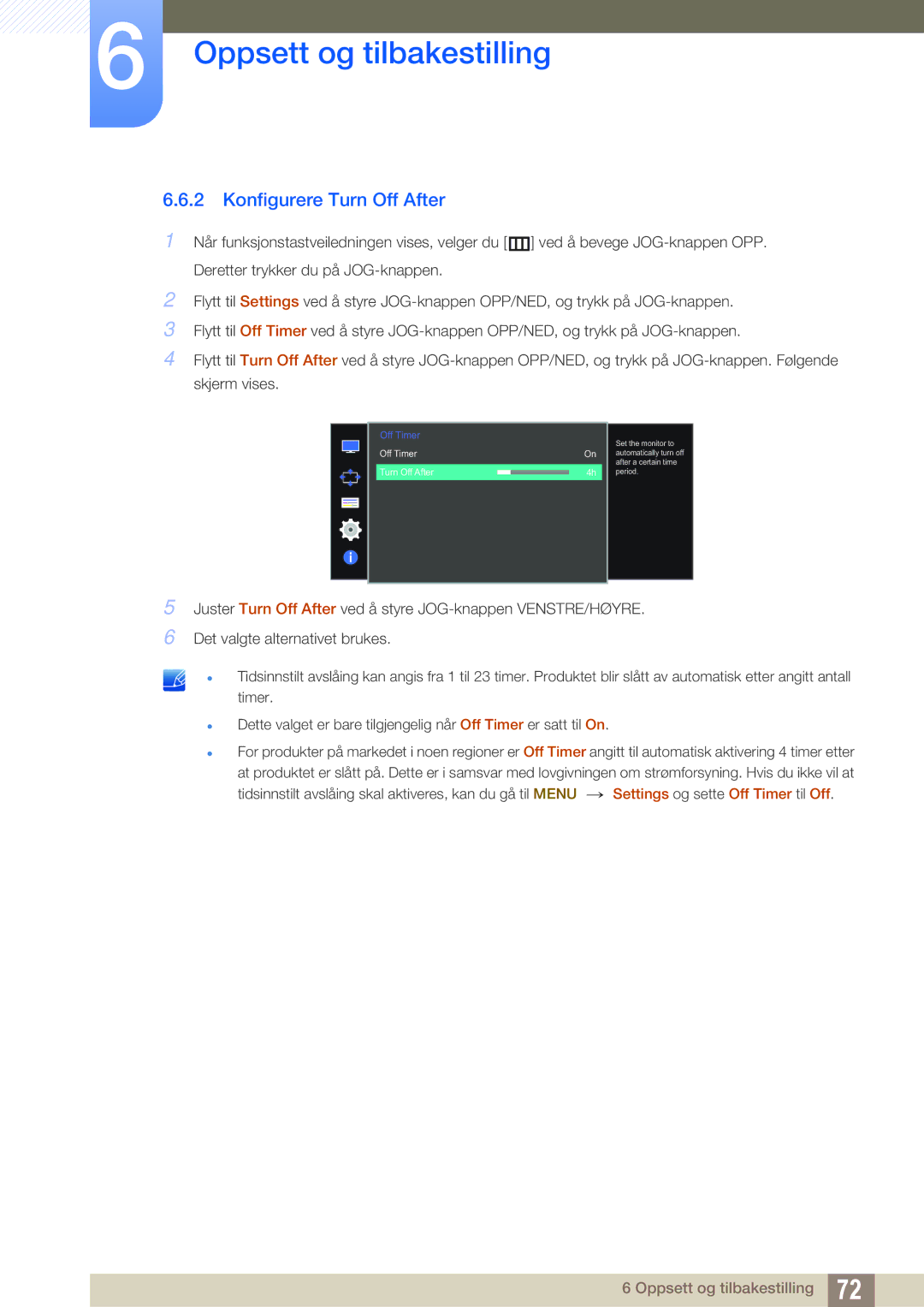 Samsung LU28D590DS/EN manual Konfigurere Turn Off After 