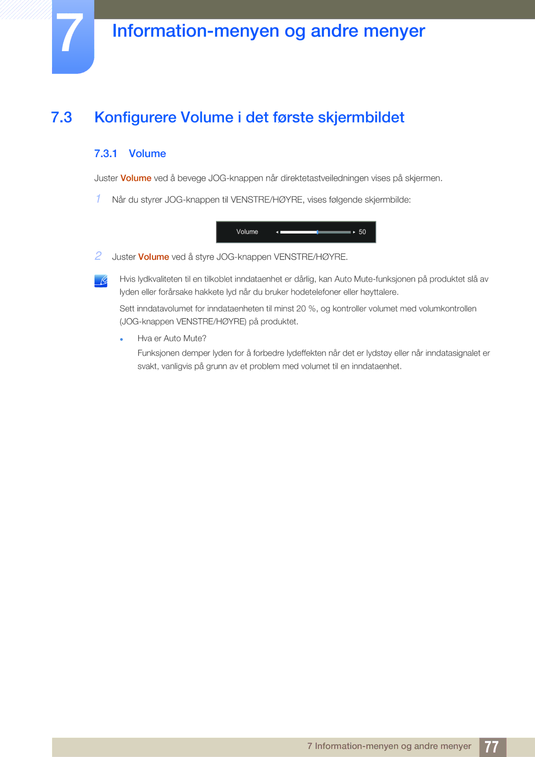 Samsung LU28D590DS/EN manual Konfigurere Volume i det første skjermbildet 