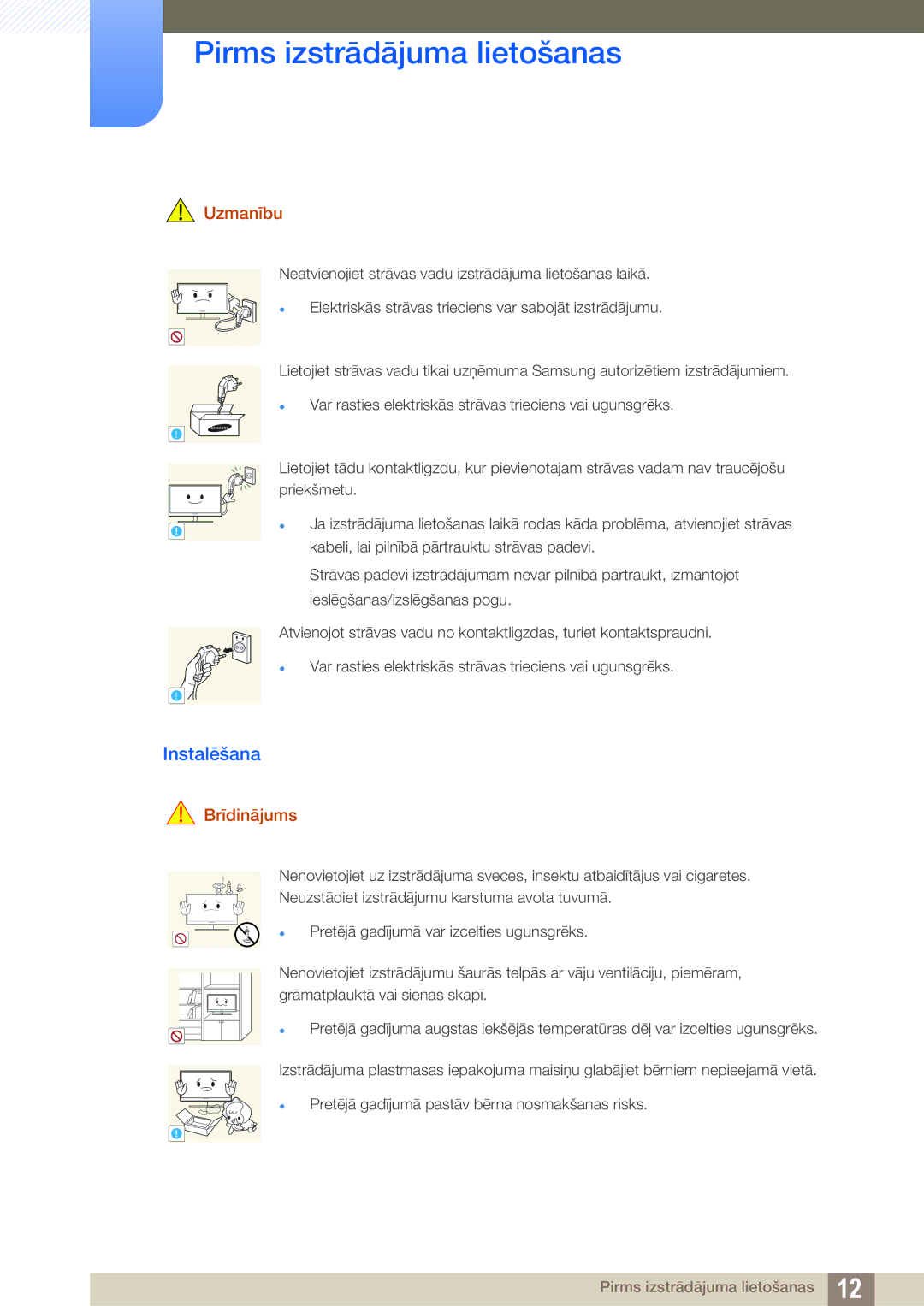 Samsung LU28D590DS/EN manual Instalēšana, Uzmanību 