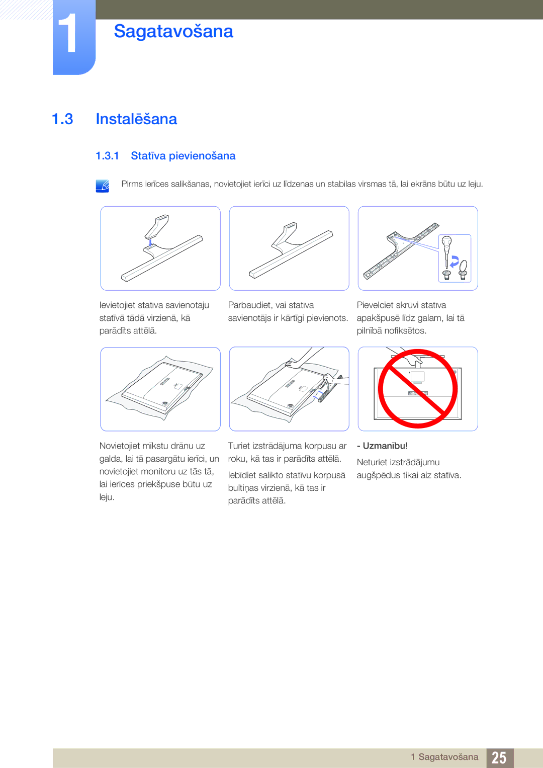 Samsung LU28D590DS/EN manual Instalēšana, Statīva pievienošana 