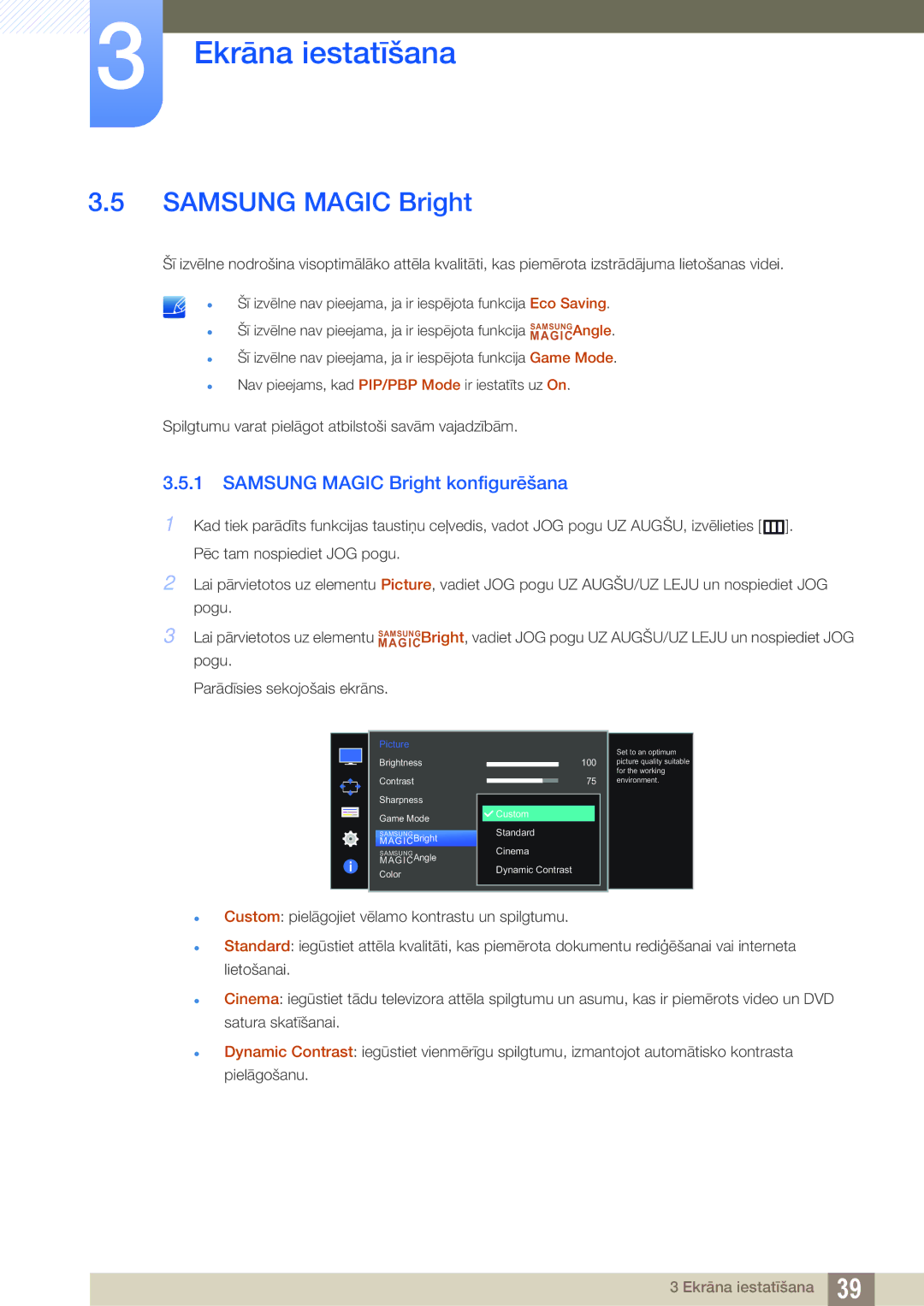 Samsung LU28D590DS/EN manual Samsung Magic Bright konfigurēšana 