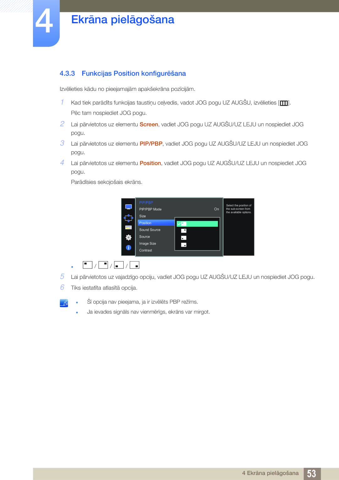 Samsung LU28D590DS/EN manual Funkcijas Position konfigurēšana 