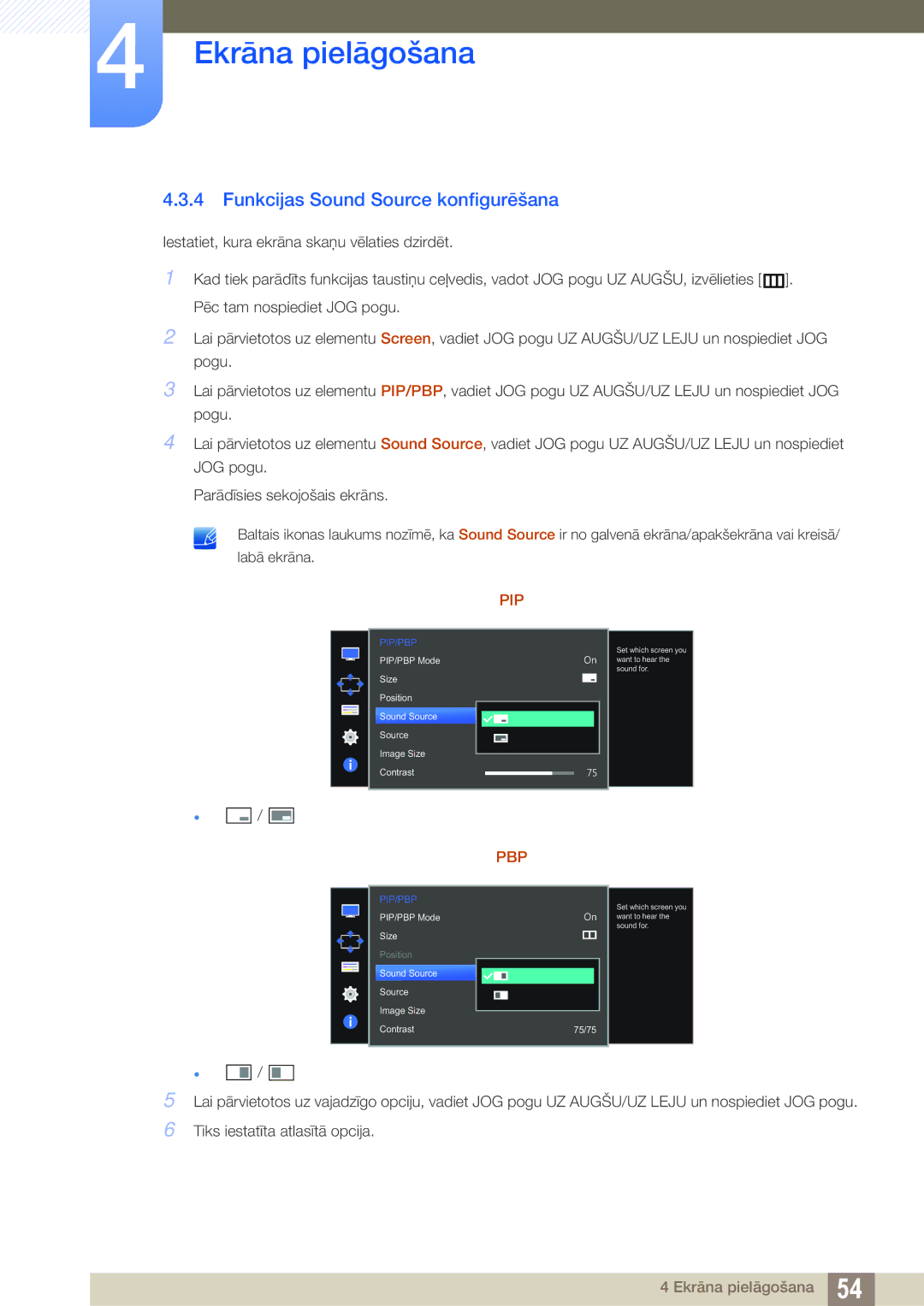 Samsung LU28D590DS/EN manual Funkcijas Sound Source konfigurēšana, Pip 