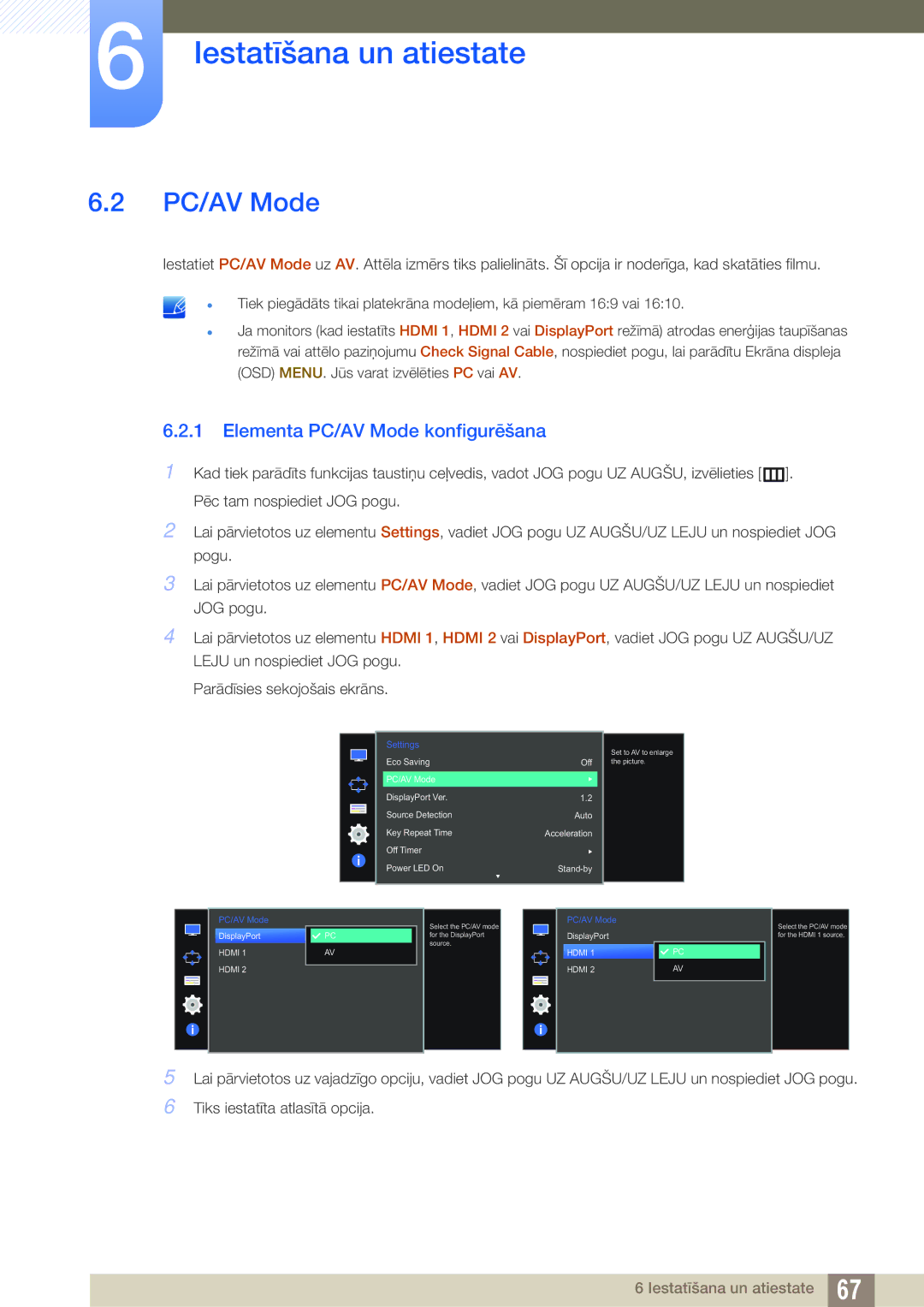 Samsung LU28D590DS/EN manual Elementa PC/AV Mode konfigurēšana 