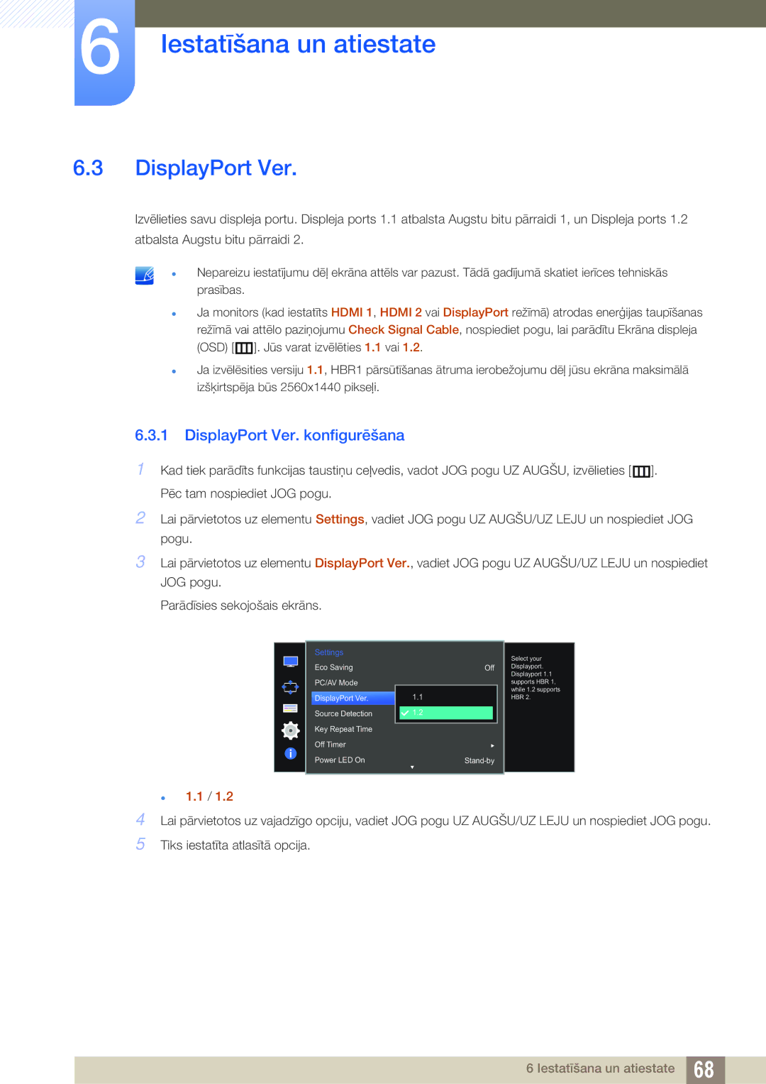 Samsung LU28D590DS/EN manual DisplayPort Ver. konfigurēšana,  1.1 