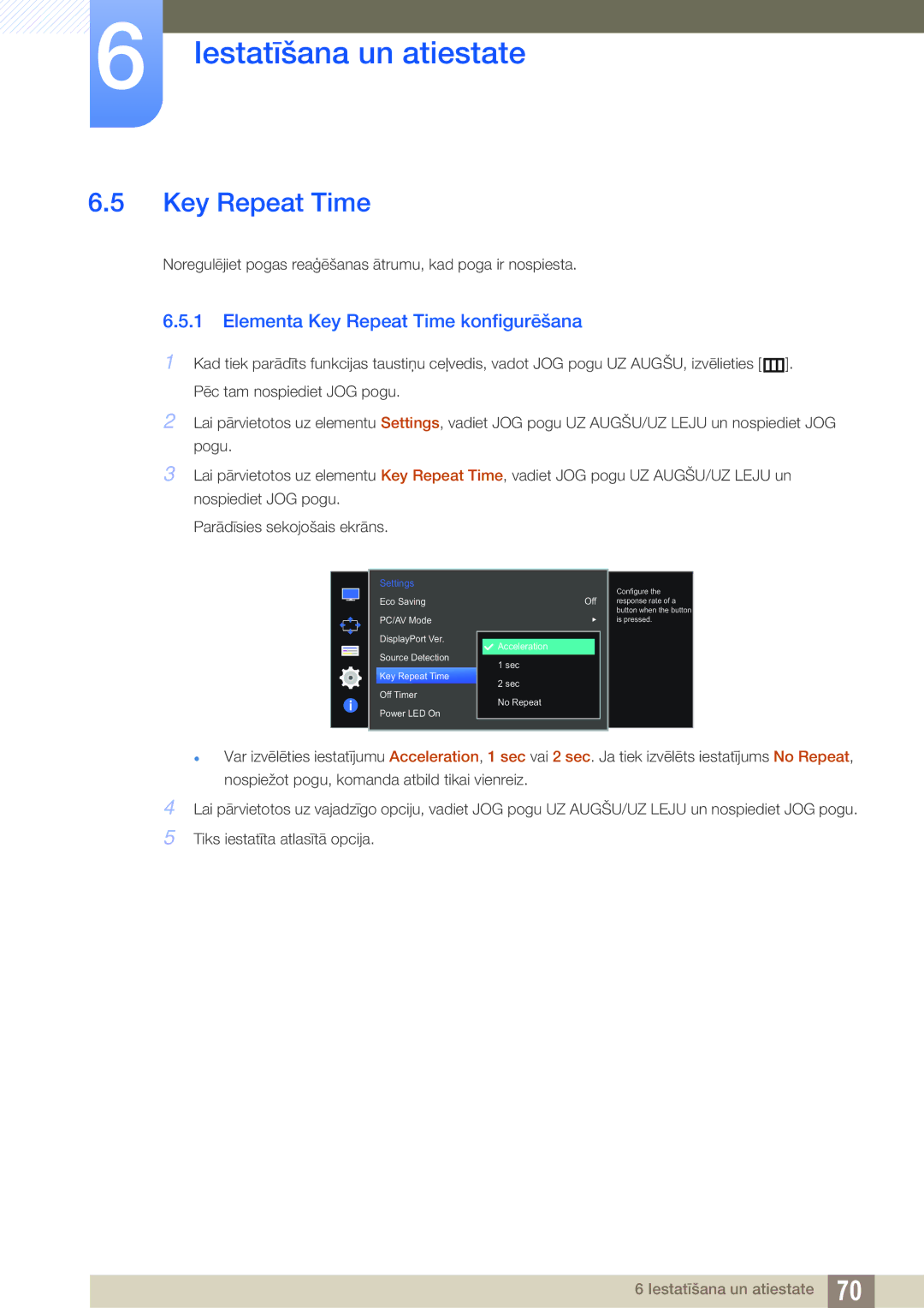 Samsung LU28D590DS/EN manual Elementa Key Repeat Time konfigurēšana 