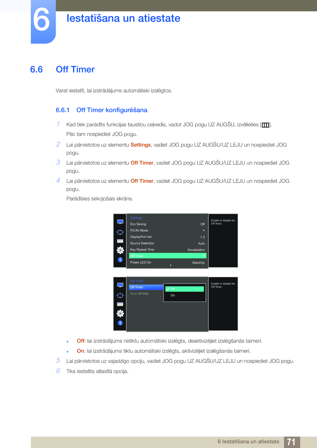 Samsung LU28D590DS/EN manual Off Timer konfigurēšana 