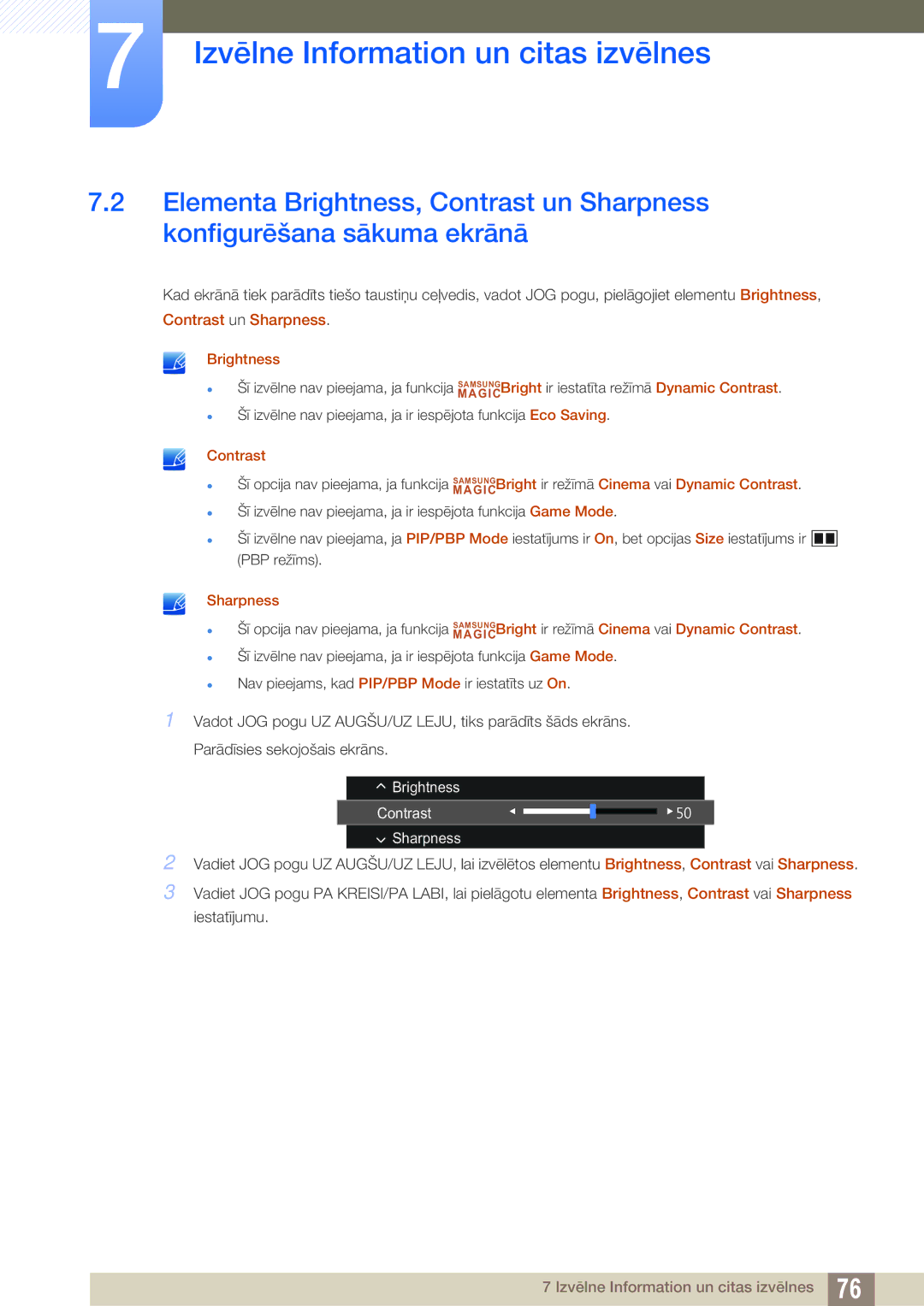 Samsung LU28D590DS/EN manual Contrast un Sharpness Brightness 