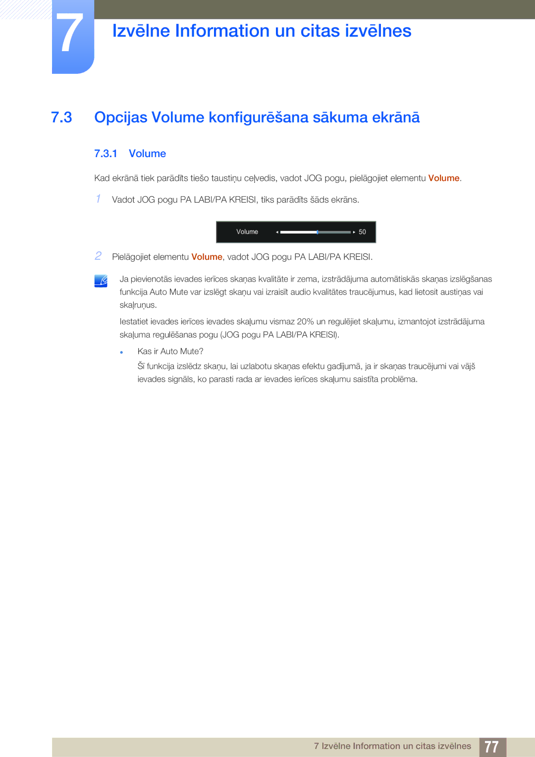 Samsung LU28D590DS/EN manual Opcijas Volume konfigurēšana sākuma ekrānā 