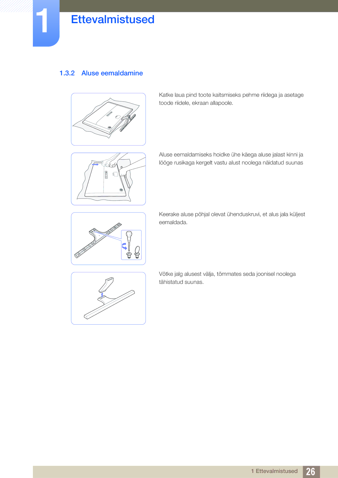 Samsung LU28D590DS/EN manual Aluse eemaldamine 