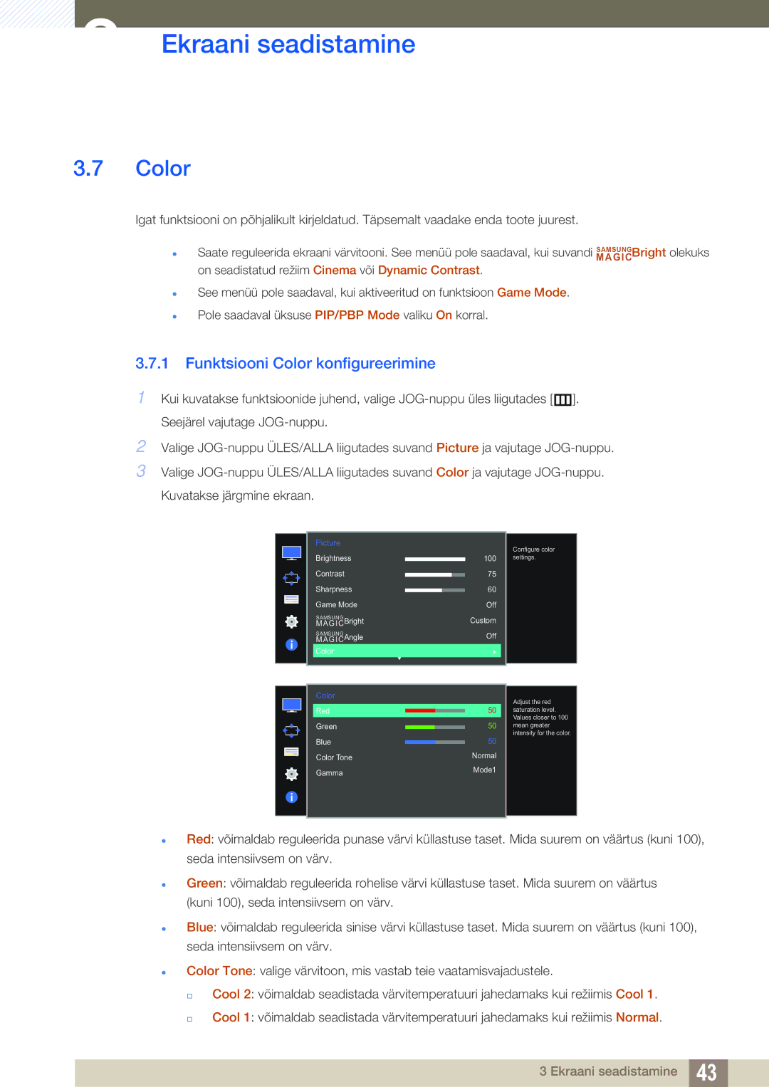 Samsung LU28D590DS/EN manual Funktsiooni Color konfigureerimine 