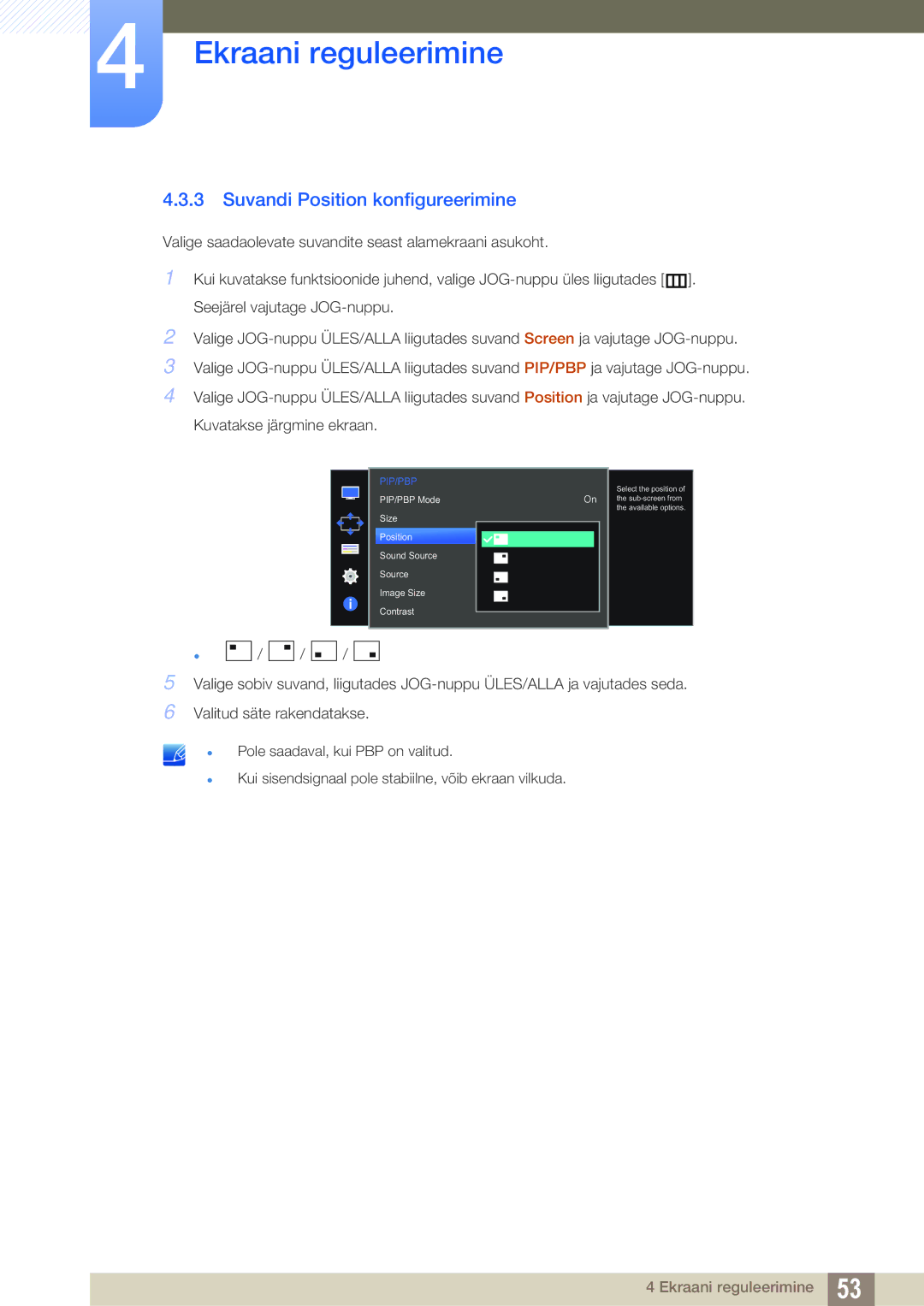 Samsung LU28D590DS/EN manual Suvandi Position konfigureerimine 