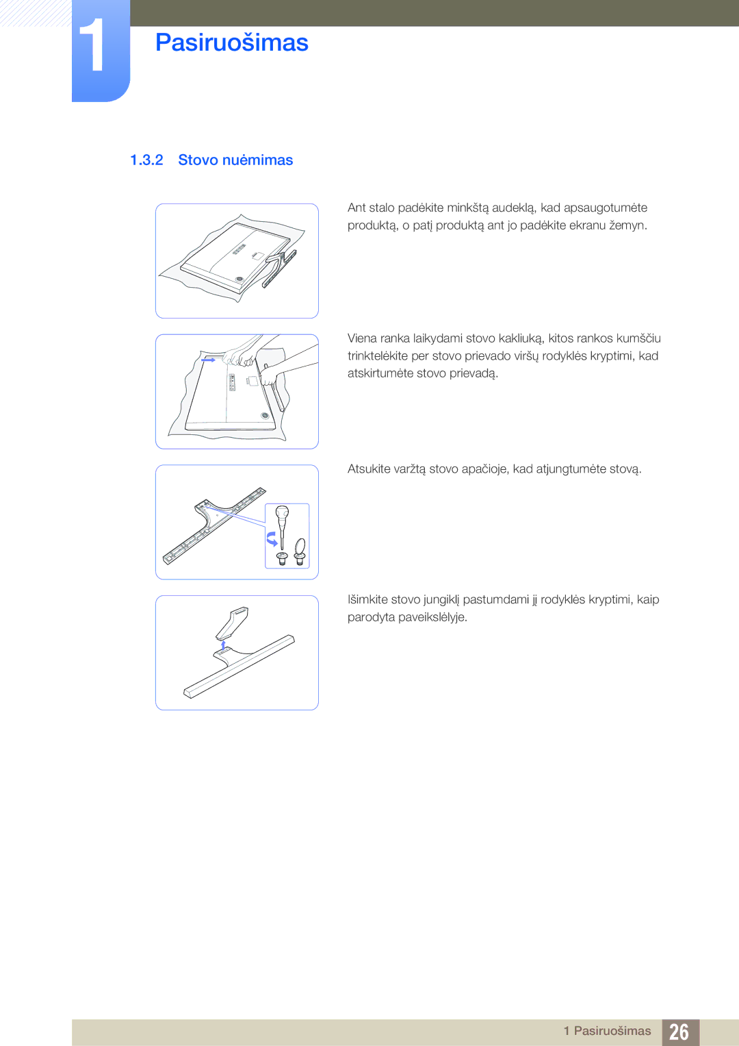 Samsung LU28D590DS/EN manual Stovo nuėmimas 