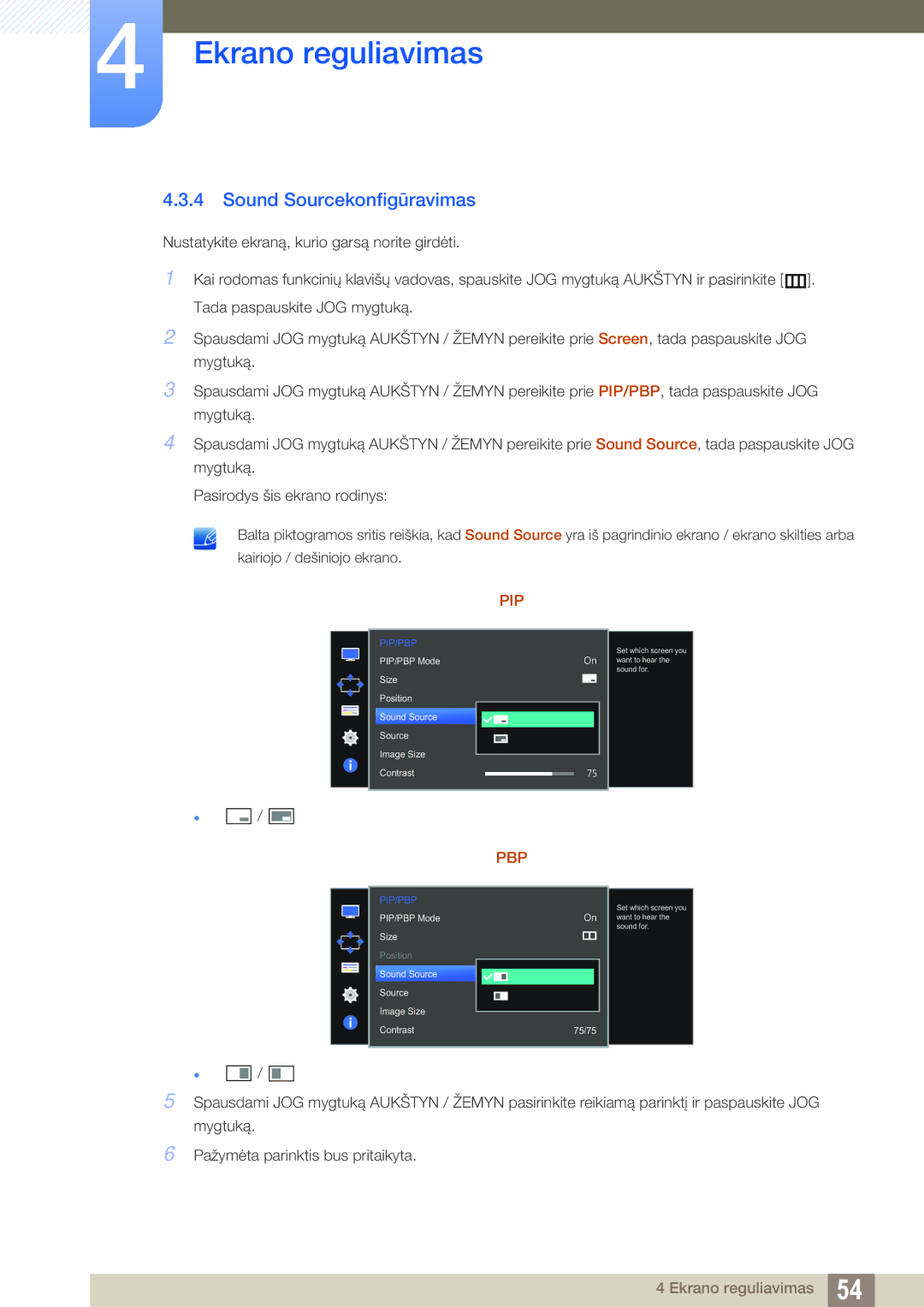 Samsung LU28D590DS/EN manual Sound Sourcekonfigūravimas, Pip 