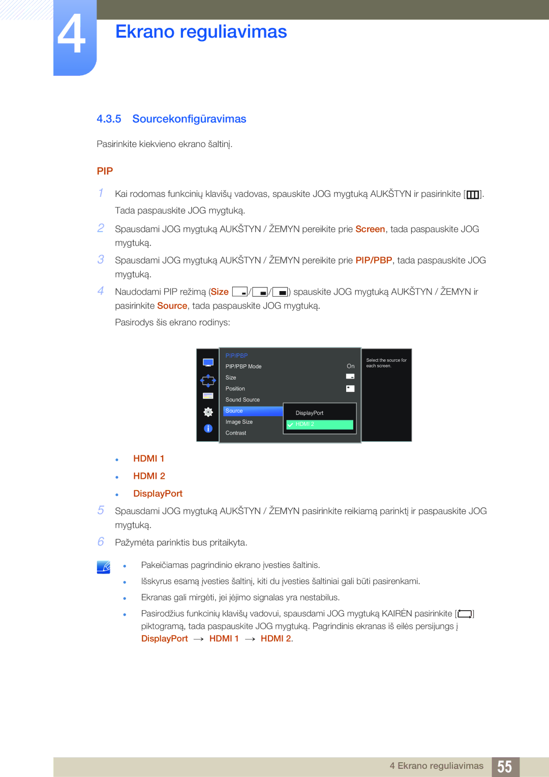 Samsung LU28D590DS/EN manual Sourcekonfigūravimas, Pip 