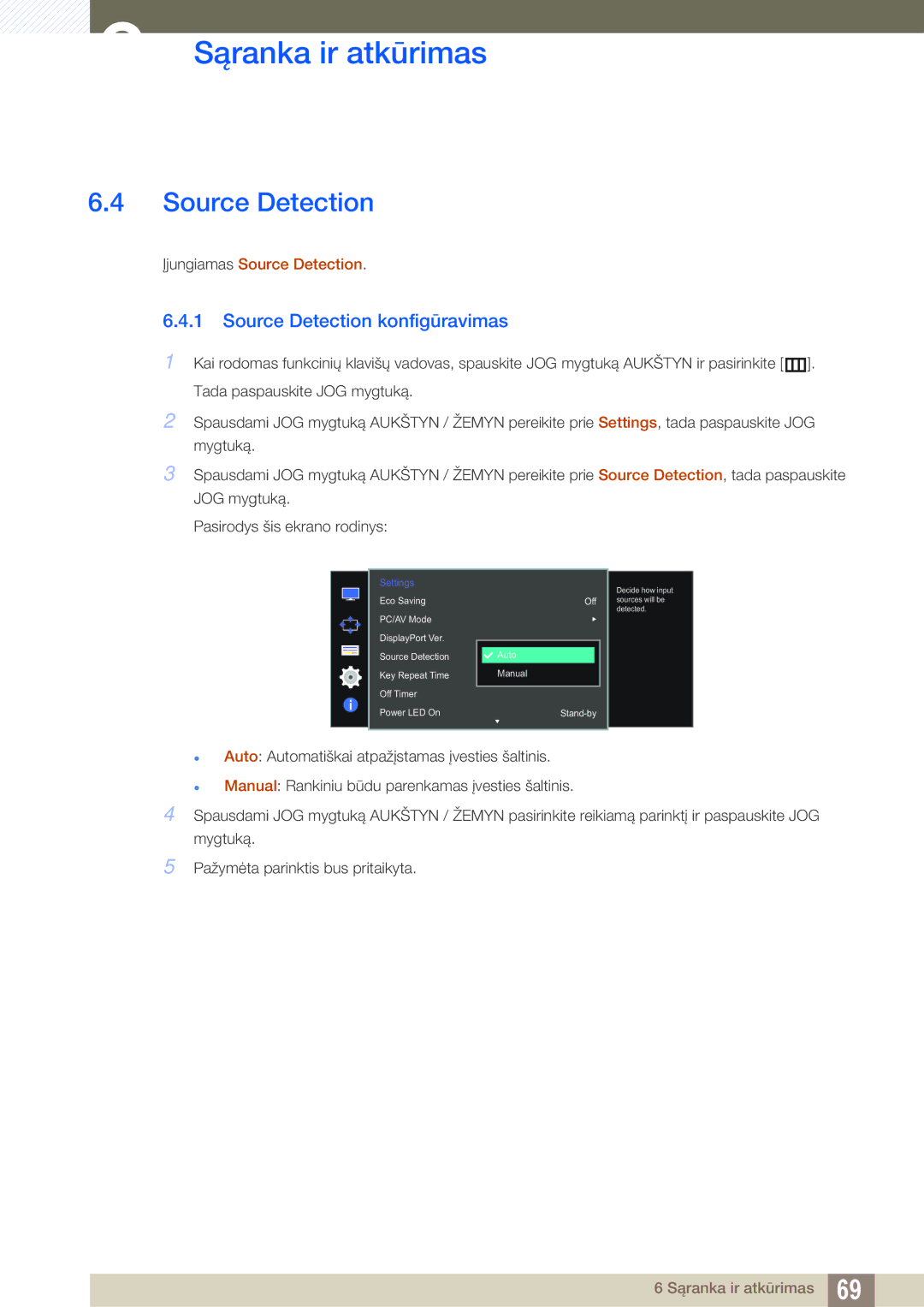 Samsung LU28D590DS/EN manual Source Detection konfigūravimas 