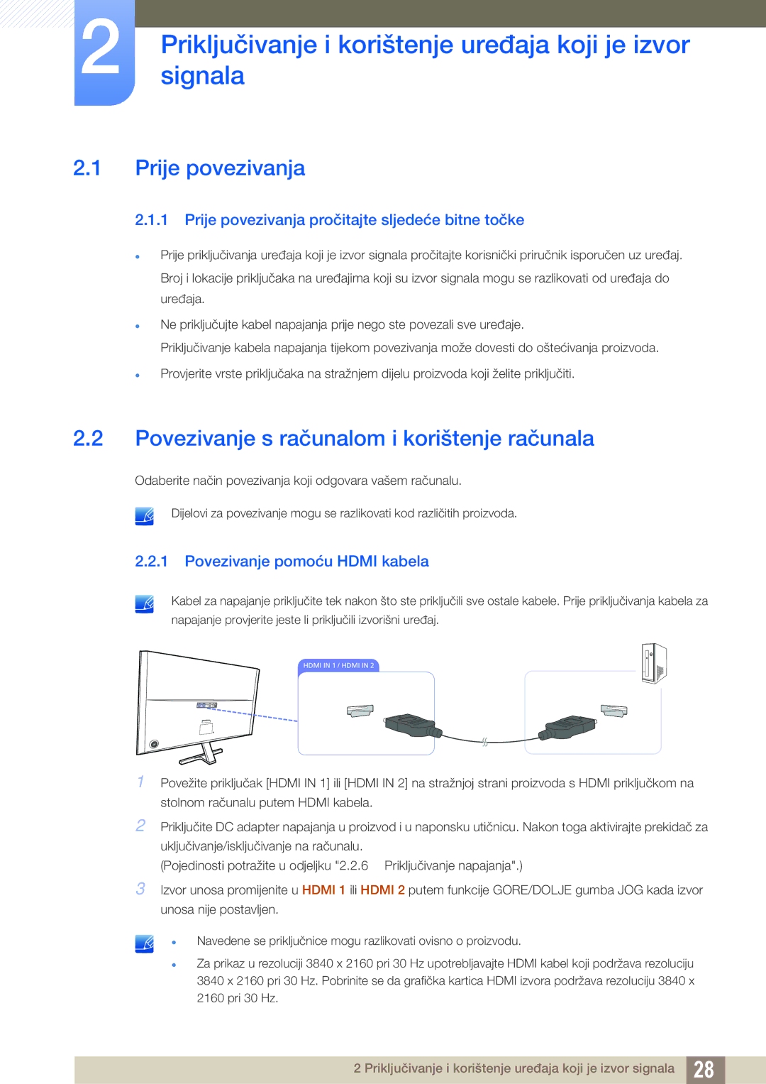 Samsung LU28D590DS/EN manual Priključivanjesignala i korištenje uređaja koji je izvor, Prije povezivanja 