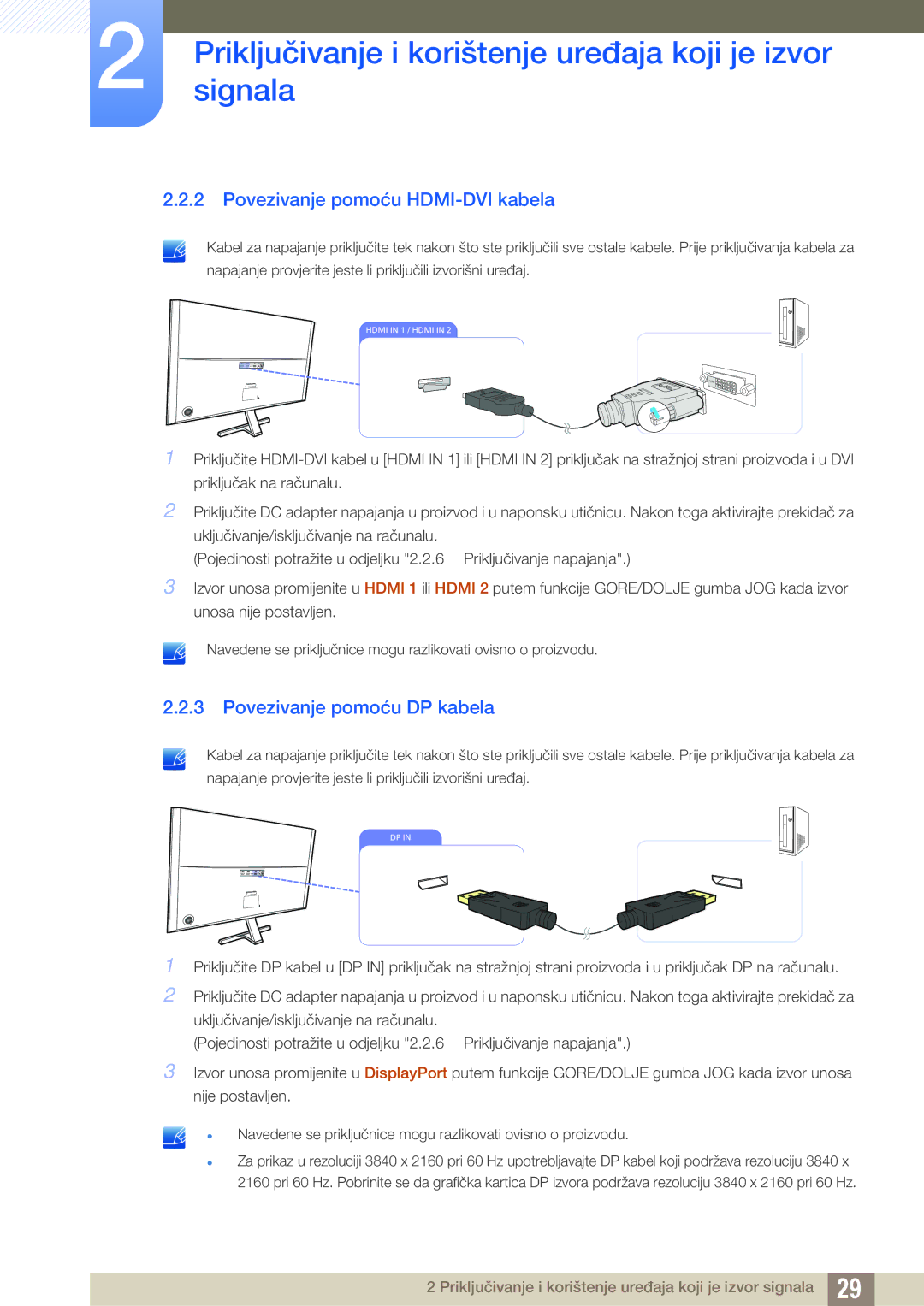 Samsung LU28D590DS/EN manual Povezivanje pomoću HDMI-DVI kabela, Povezivanje pomoću DP kabela 