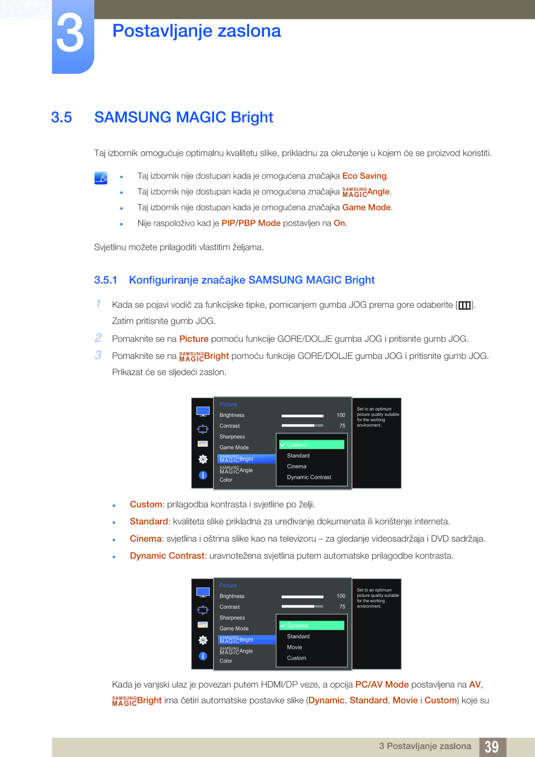 Samsung LU28D590DS/EN manual Konfiguriranje značajke Samsung Magic Bright 
