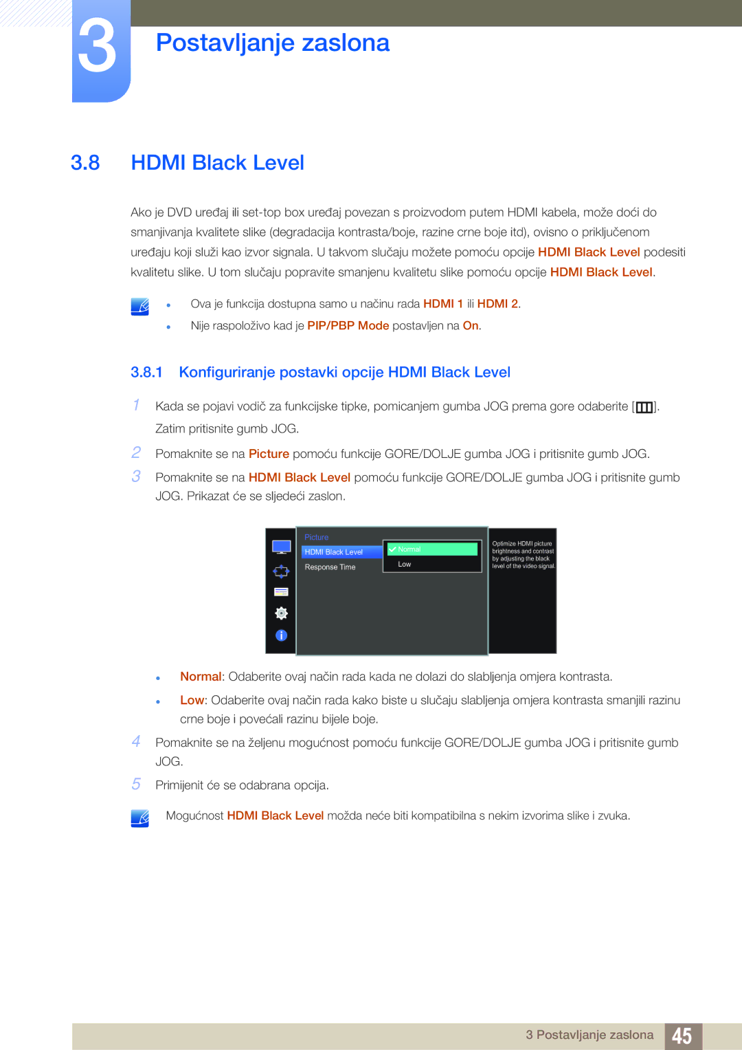 Samsung LU28D590DS/EN manual Konfiguriranje postavki opcije Hdmi Black Level 