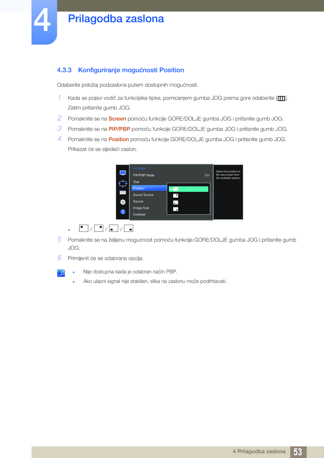 Samsung LU28D590DS/EN manual Konfiguriranje mogućnosti Position 