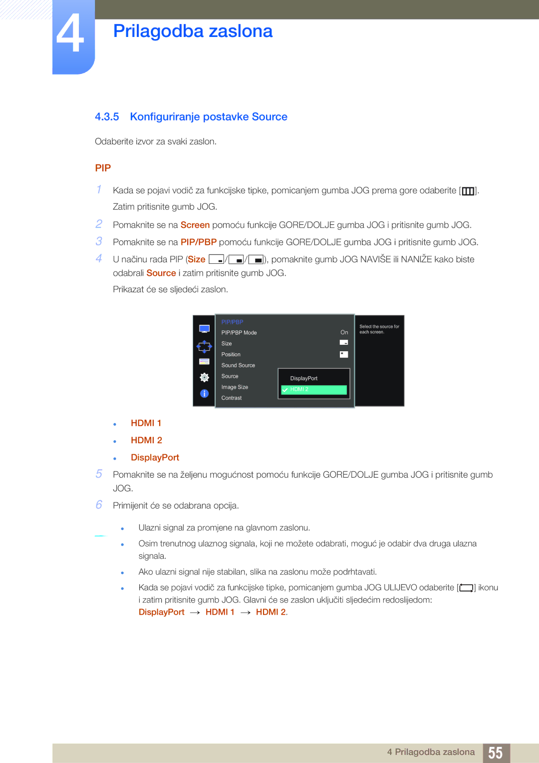 Samsung LU28D590DS/EN manual Konfiguriranje postavke Source, Pip 