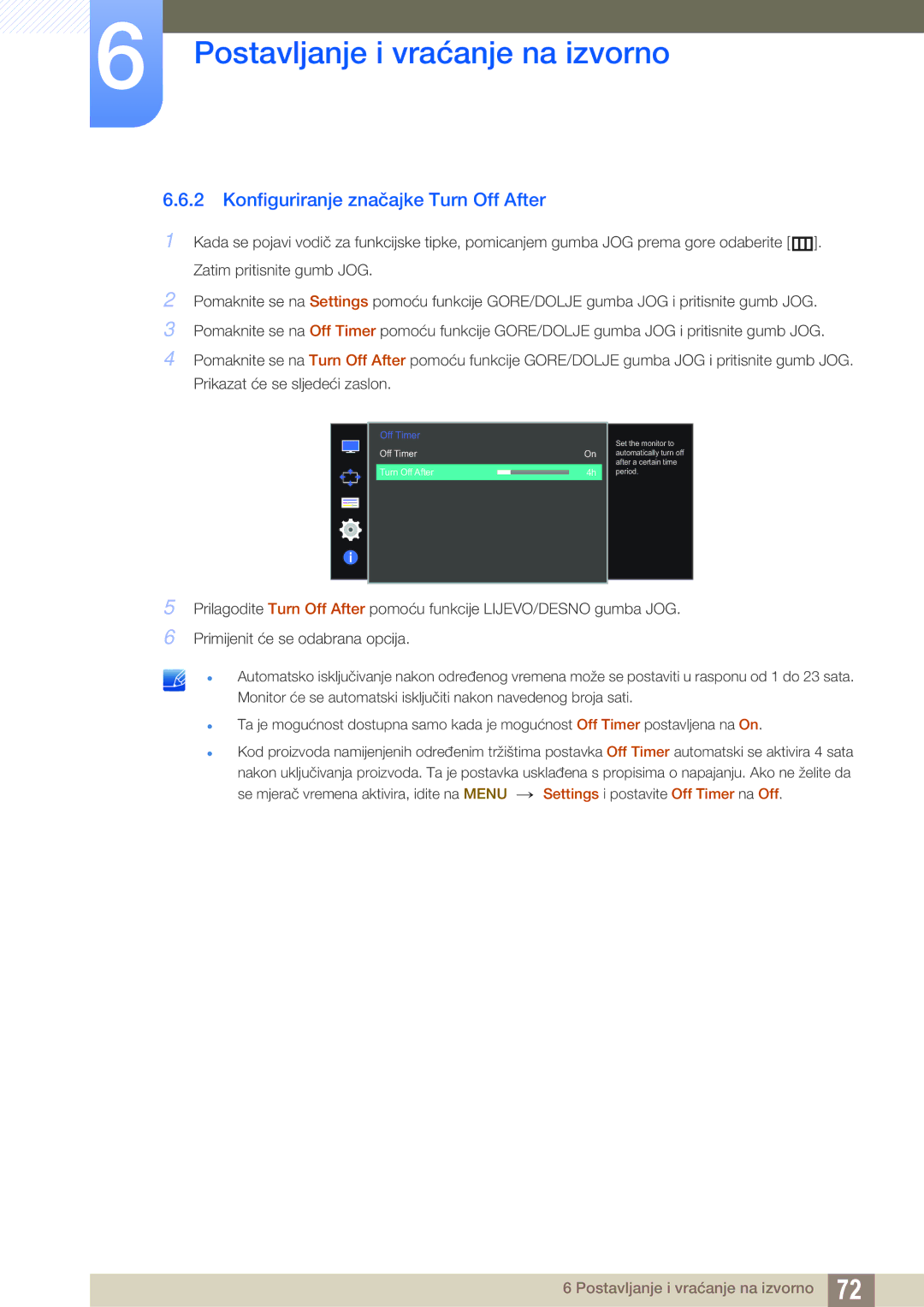Samsung LU28D590DS/EN manual Konfiguriranje značajke Turn Off After 