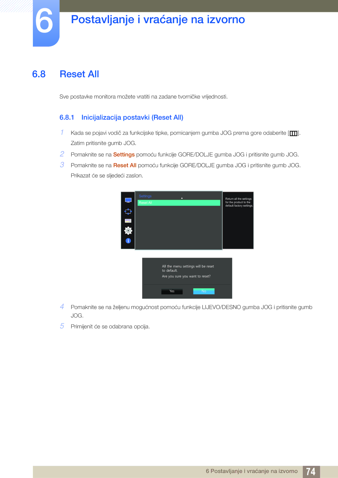 Samsung LU28D590DS/EN manual Inicijalizacija postavki Reset All 