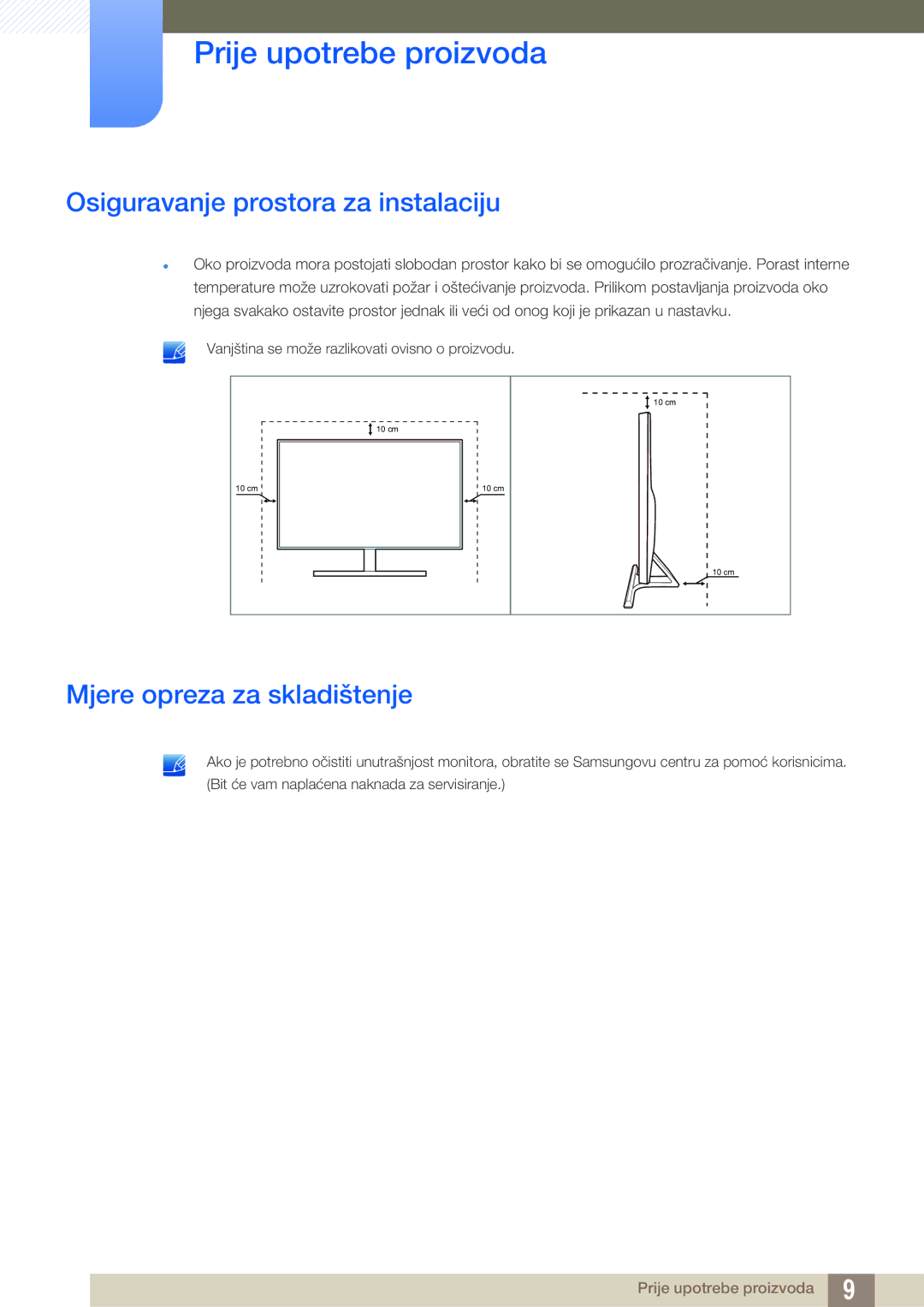 Samsung LU28D590DS/EN manual Osiguravanje prostora za instalaciju, Mjere opreza za skladištenje 