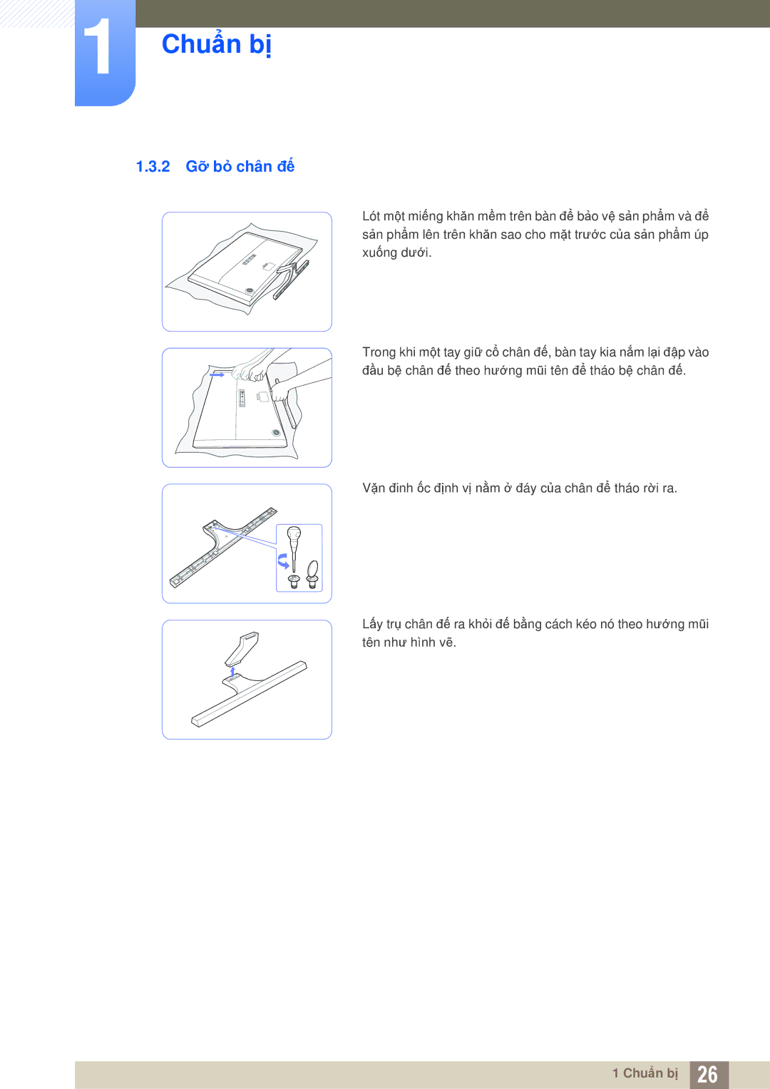 Samsung LU28D590DSG/XV, LU28D590DS/XV manual 2 Gỡ bỏ chân đế 