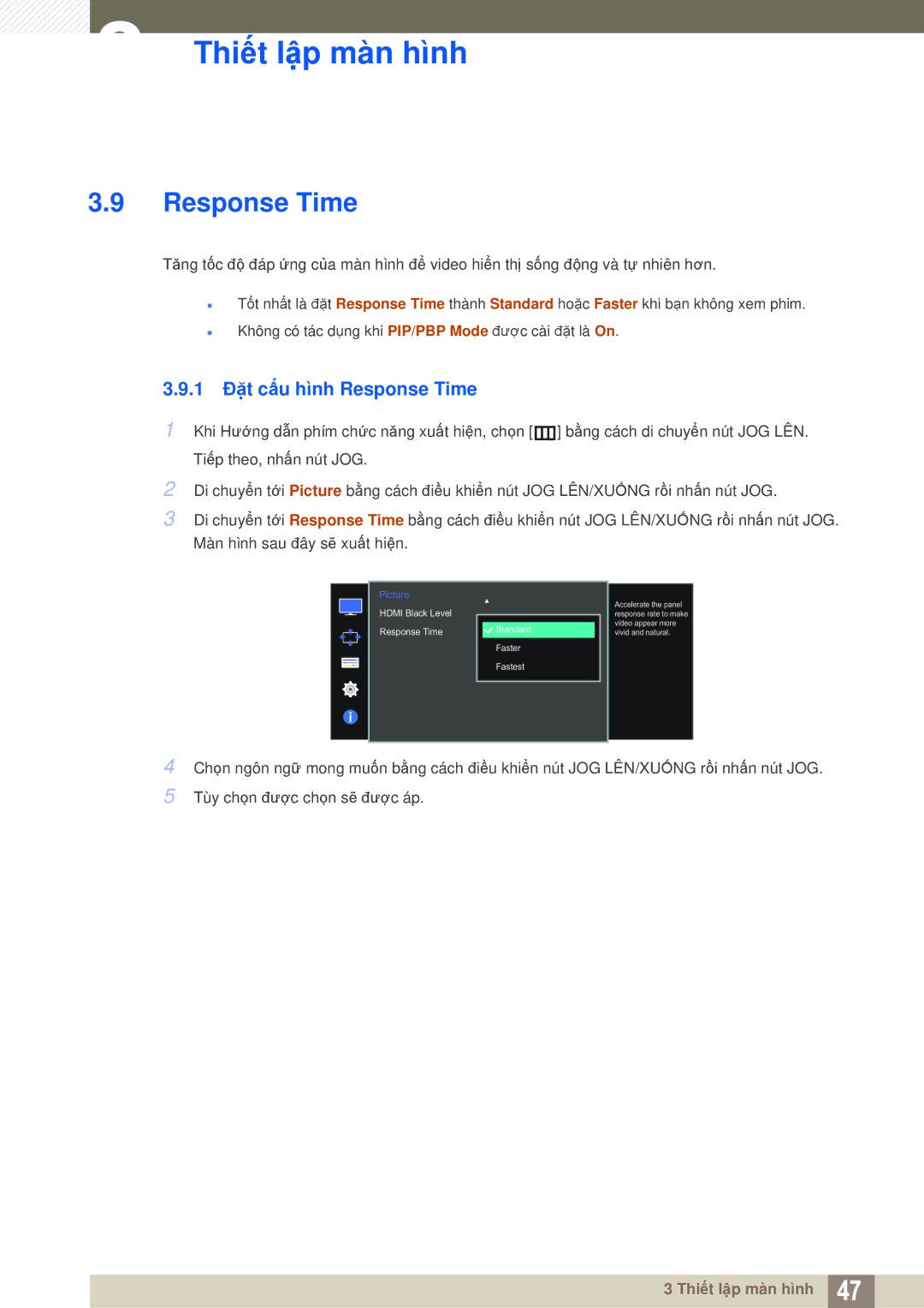 Samsung LU28D590DS/XV, LU28D590DSG/XV manual 1 Đặt cấu hình Response Time 