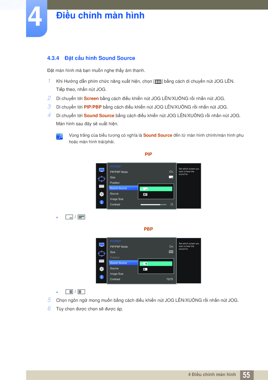 Samsung LU28D590DS/XV, LU28D590DSG/XV manual 4 Đặt cấu hình Sound Source, Pip 