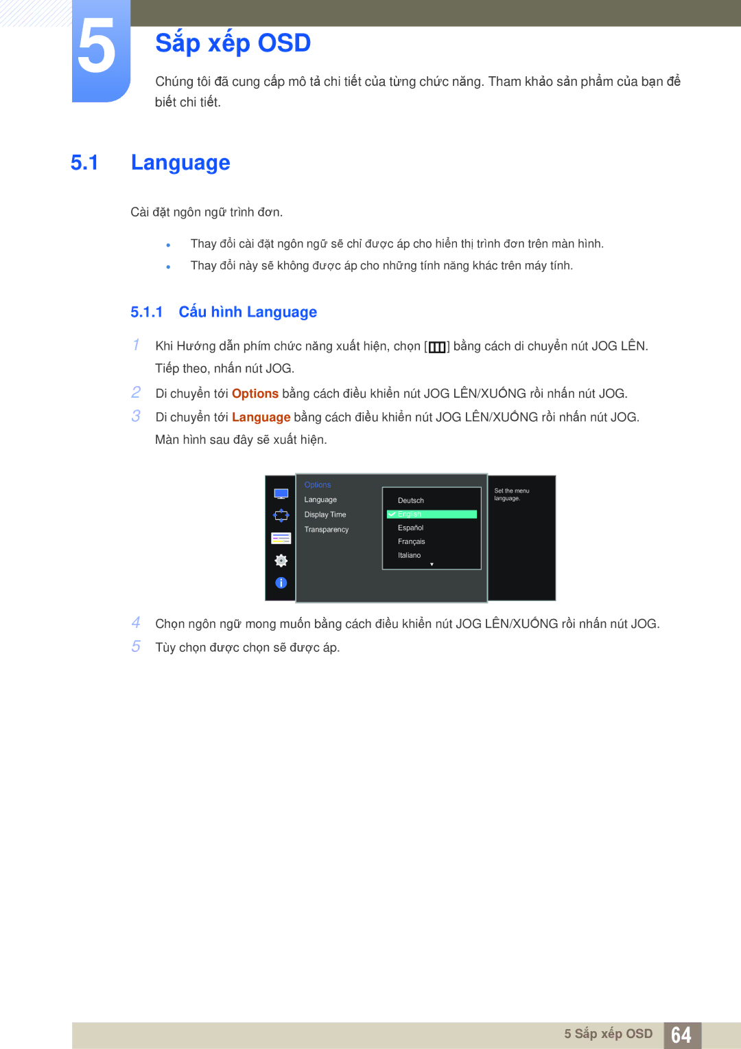 Samsung LU28D590DSG/XV, LU28D590DS/XV manual Sắp xếp OSD, 1 Cấu hình Language 