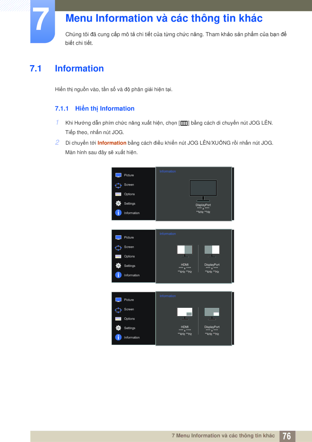 Samsung LU28D590DSG/XV, LU28D590DS/XV manual Menu Information và các thông tin khác, 1 Hiển thị Information 