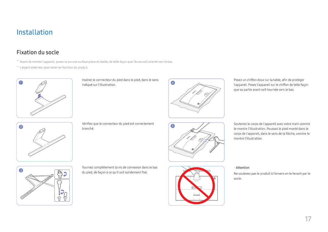 Samsung LU28E570DS/EN manual Installation, Fixation du socle 