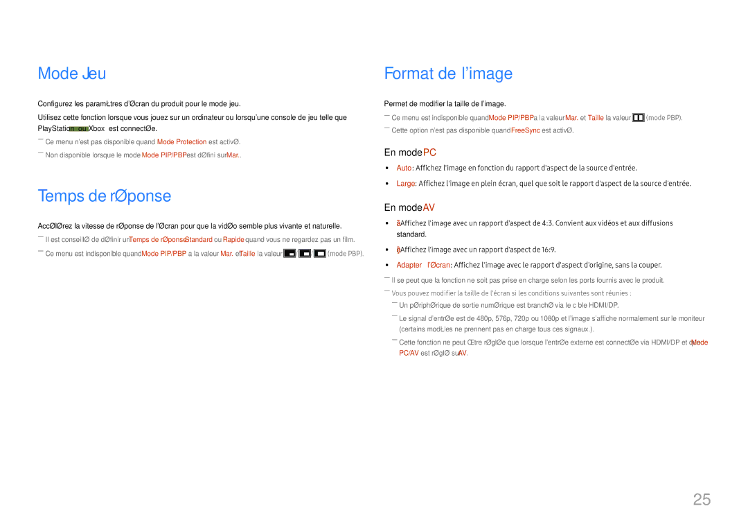 Samsung LU28E570DS/EN manual Mode Jeu, Temps de réponse, Format de limage 