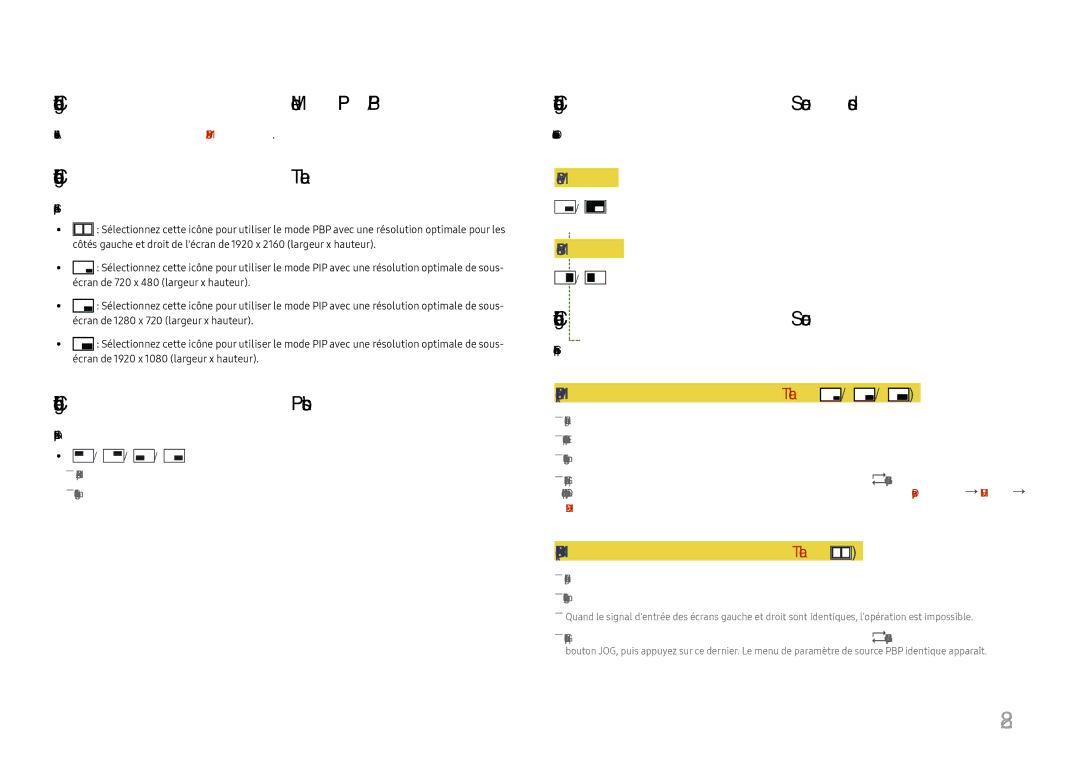 Samsung LU28E570DS/EN manual Configuration de la fonction Mode PIP/PBP, Configuration de la fonction Taille 