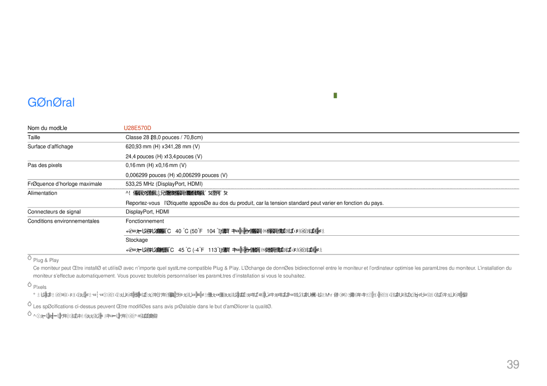 Samsung LU28E570DS/EN manual Caractéristiques techniques, Général, Nom du modèle 