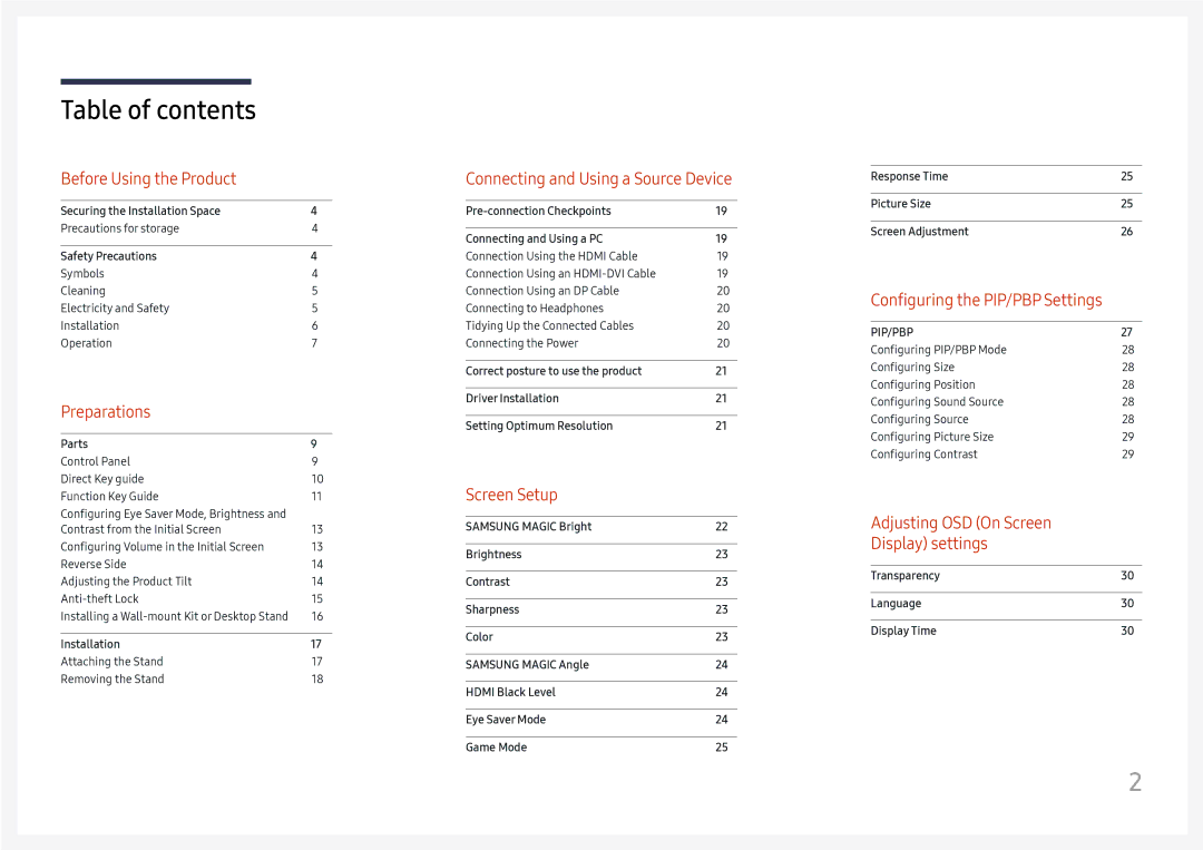 Samsung LU28E570DS/EN manual Table of contents 